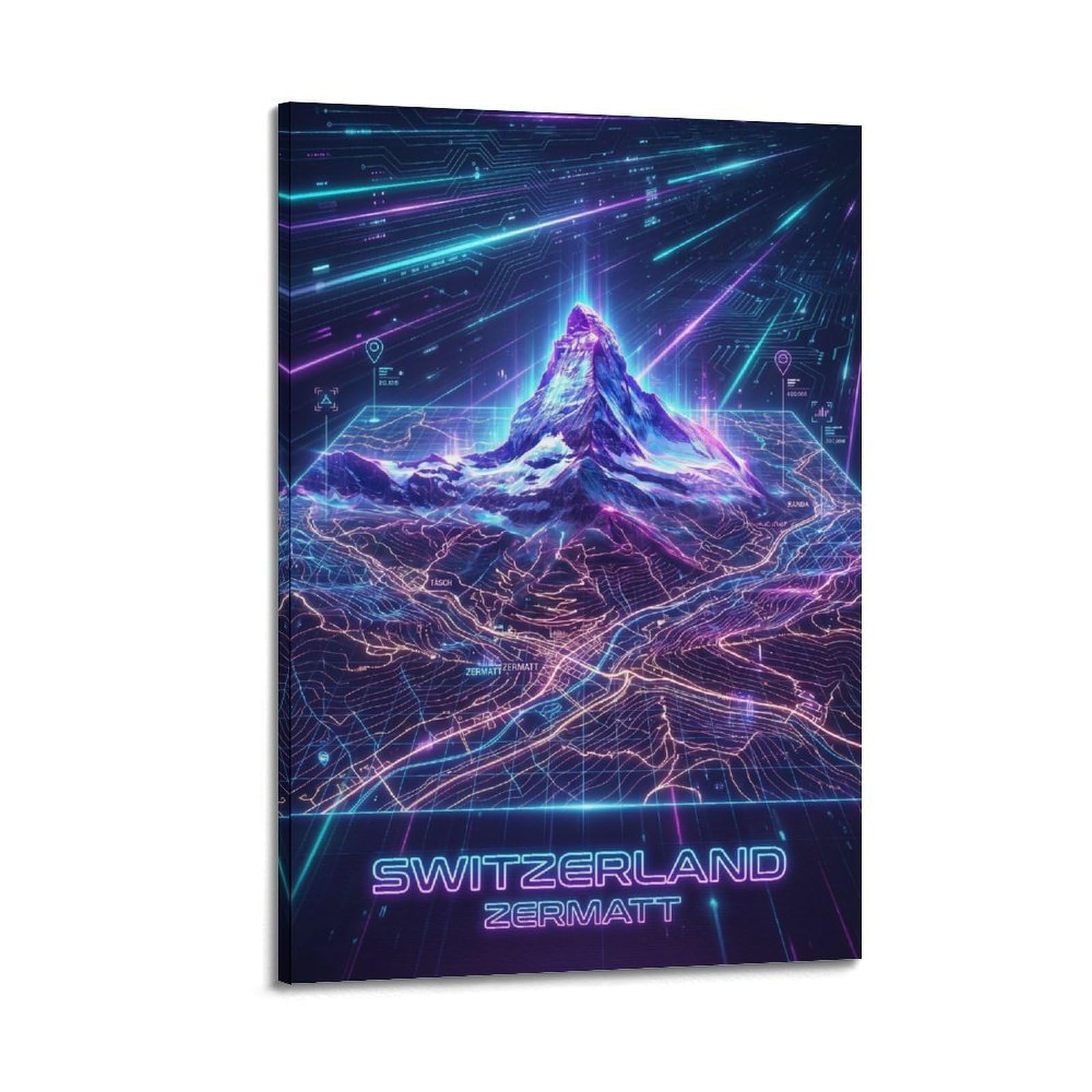 XKUGA Matterhorn 80s Neon City Gamer Room Poster Modern Decorative Canvas Prints - Ideal Wall Art for Family, Man Cave, Game Room, Boys & Girls Bedroom 24x36inch(60x90cm)