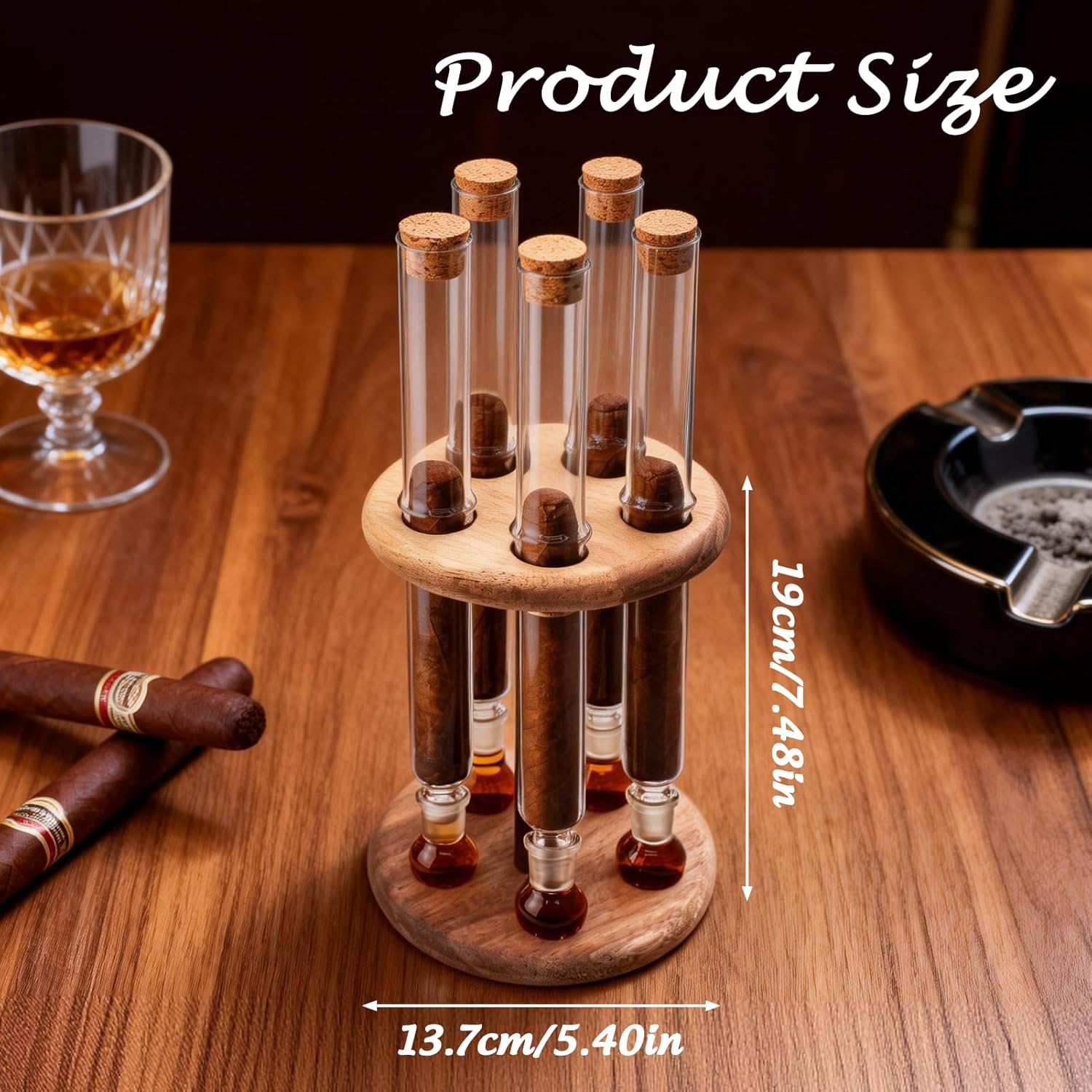 Glass Cigar Humidor Tube Set with Aromatherapy Design,Cigar Accessories, Fathers Day Gifts & Christmas Gift for Men,Glass Cigar Tubes with Wooden Plug & Ball Base (for Ring Gauge 34-50)