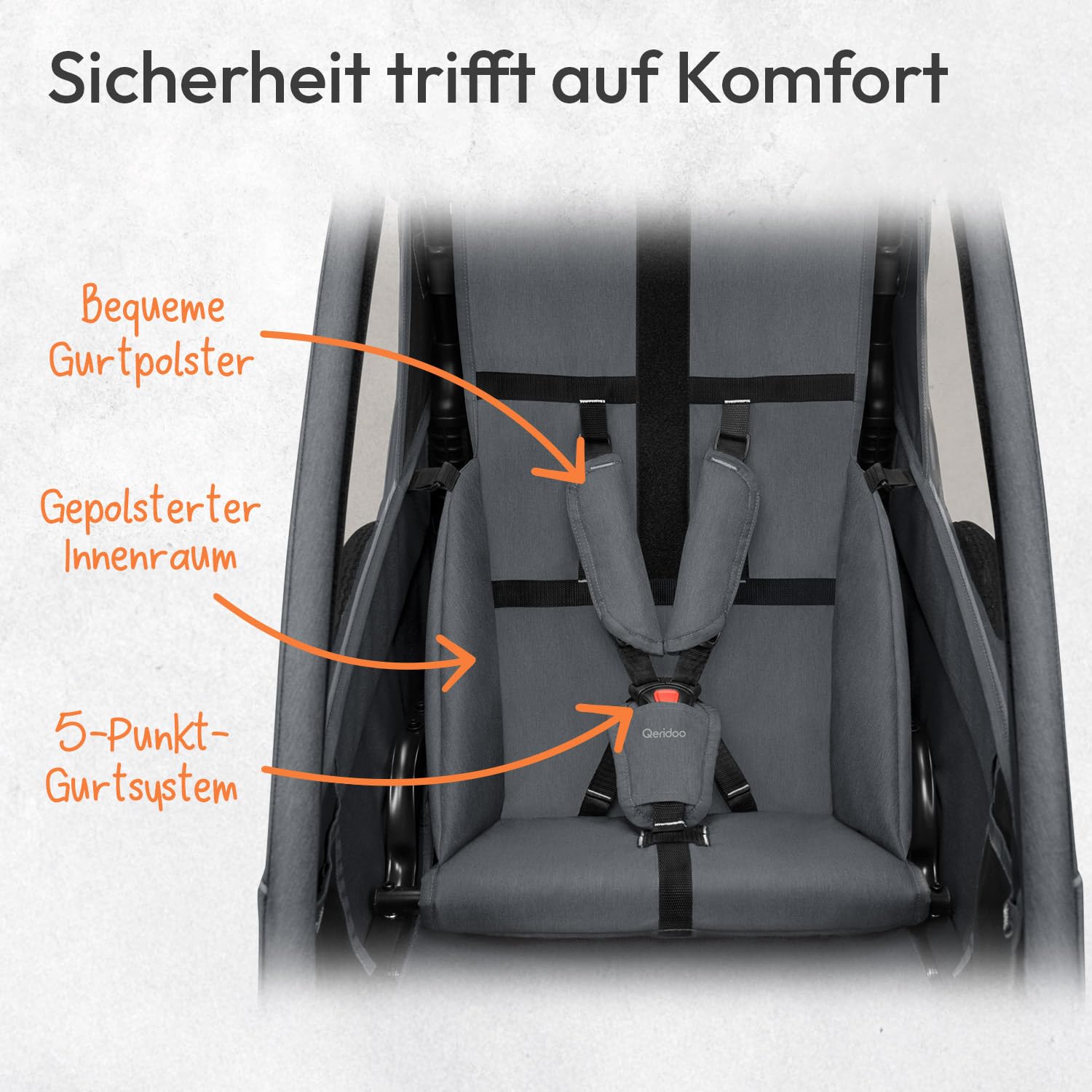 Remorques de vélo de Marque QERIDOO Modèle Kinderfahrradanhänger & Buggy QUPA 1 für 1 Kind mit Kupplung, Blattfeder-Dämpfsystem (BIS 50 kg) - Gris