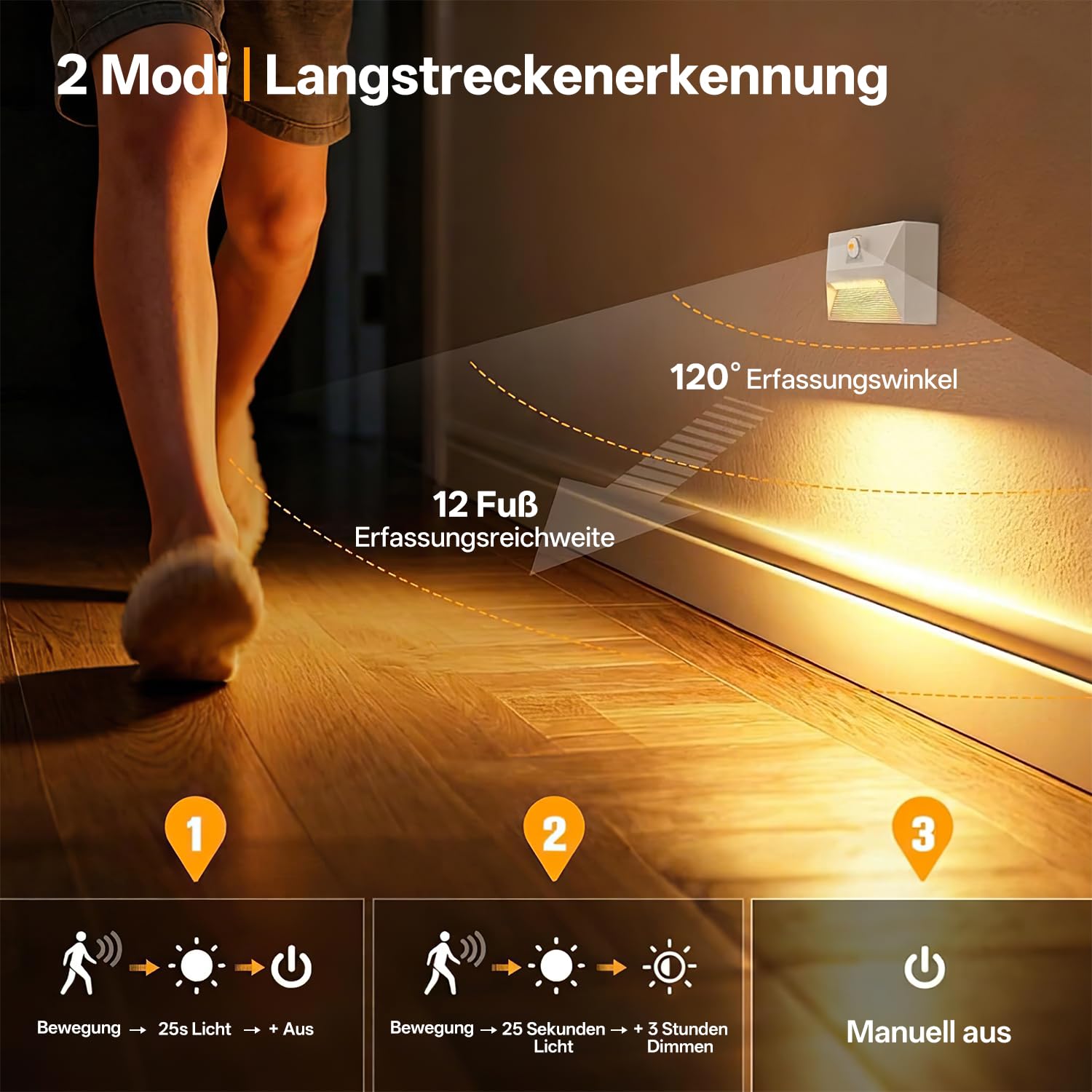 Gresonic 4er LED Treppenleuchte mit Bewegungsmelder, Wiederaufladbar 3 Farbtemperaturen Dimmbar, USB Aufladbar 1800mAh Akku, Kabellos für Treppe Flur Schlafzimmer, Weiß