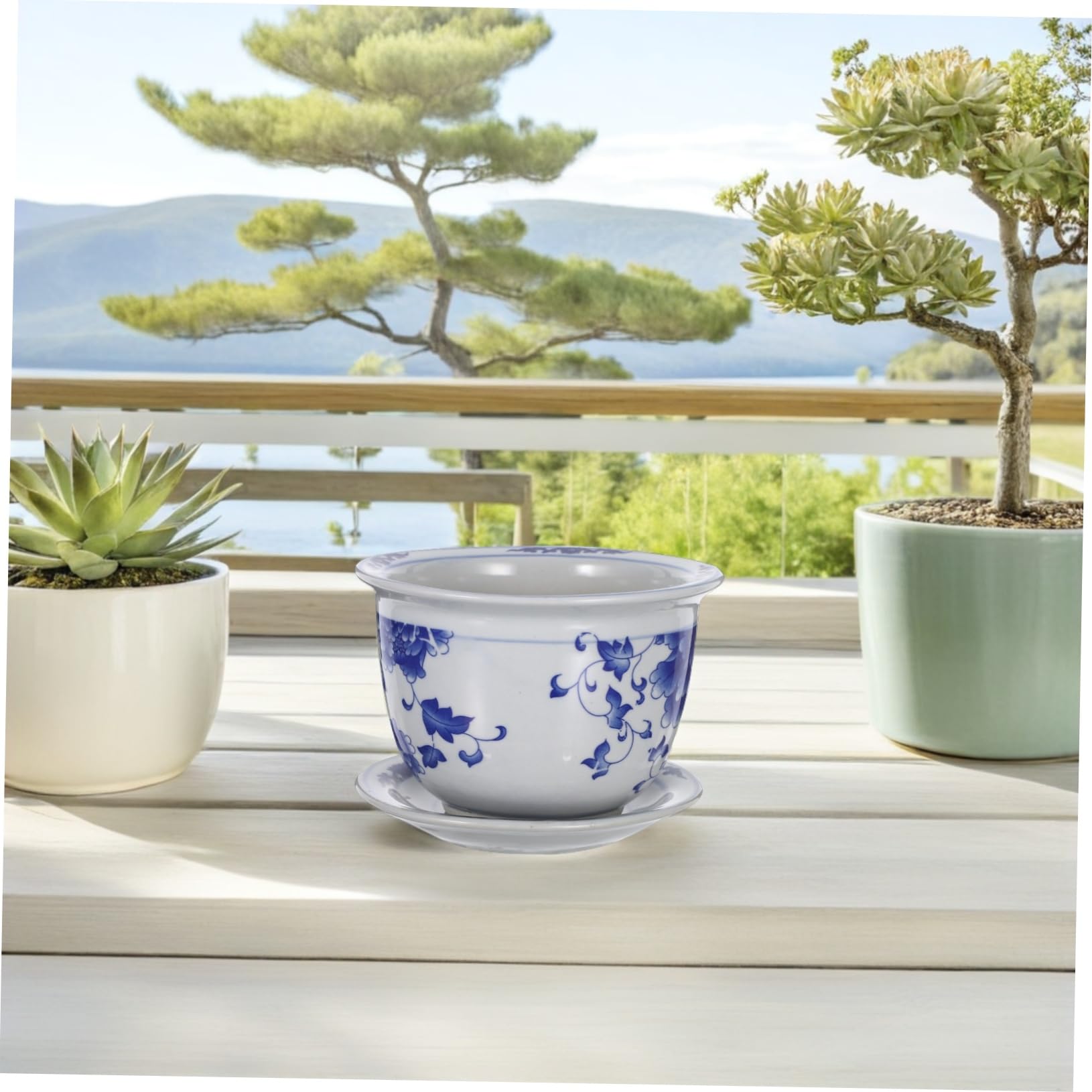 Toyvian Doniczek Ceramicznych z Podstawką Do Roślin Doniczkowych Elegancki Kwietnik Do Sukulentów i Orchidei Ozdobny Ceramiczny Pojemnik Balkonu i Ogrodu z Tradycyjnym Wzorem