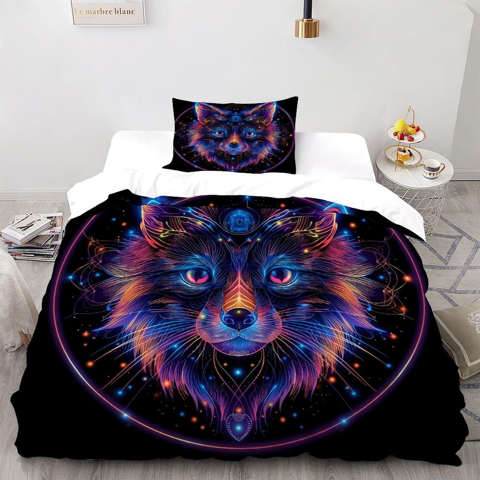 Housse de couette fox neon lit simple 135x200 avec taie d'oreiller