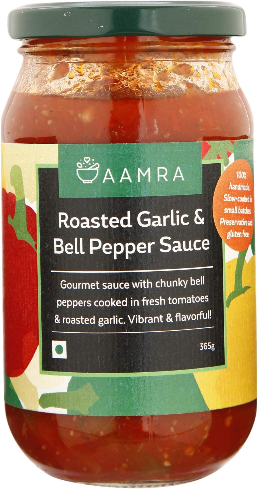 Gourmet Homemade Roasted Garlic & Bell Peppers Sauce, No Artificial Preservatives, Ready to Use Pasta and Pizza Sauce- 365 grams