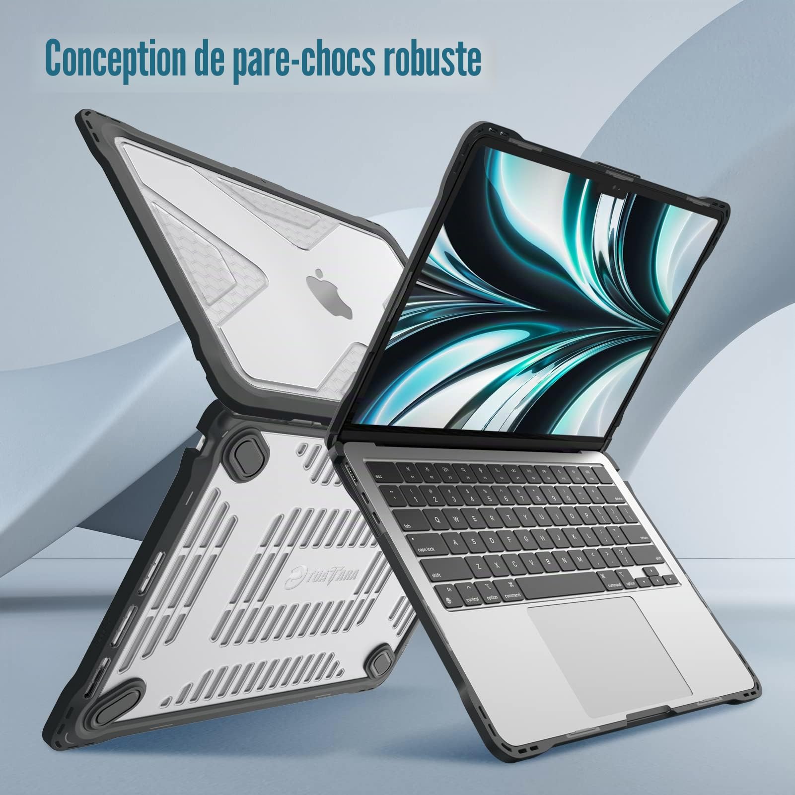 FINTIE Coque Compatible avec MacBook Air 13.6 Pouces M5 M4 M3 M2 (2026/2025/2024/2022) - Etui Rigide Robuste avec Bords Antichoc, Housse Hybride Protection Renforcé, Noir