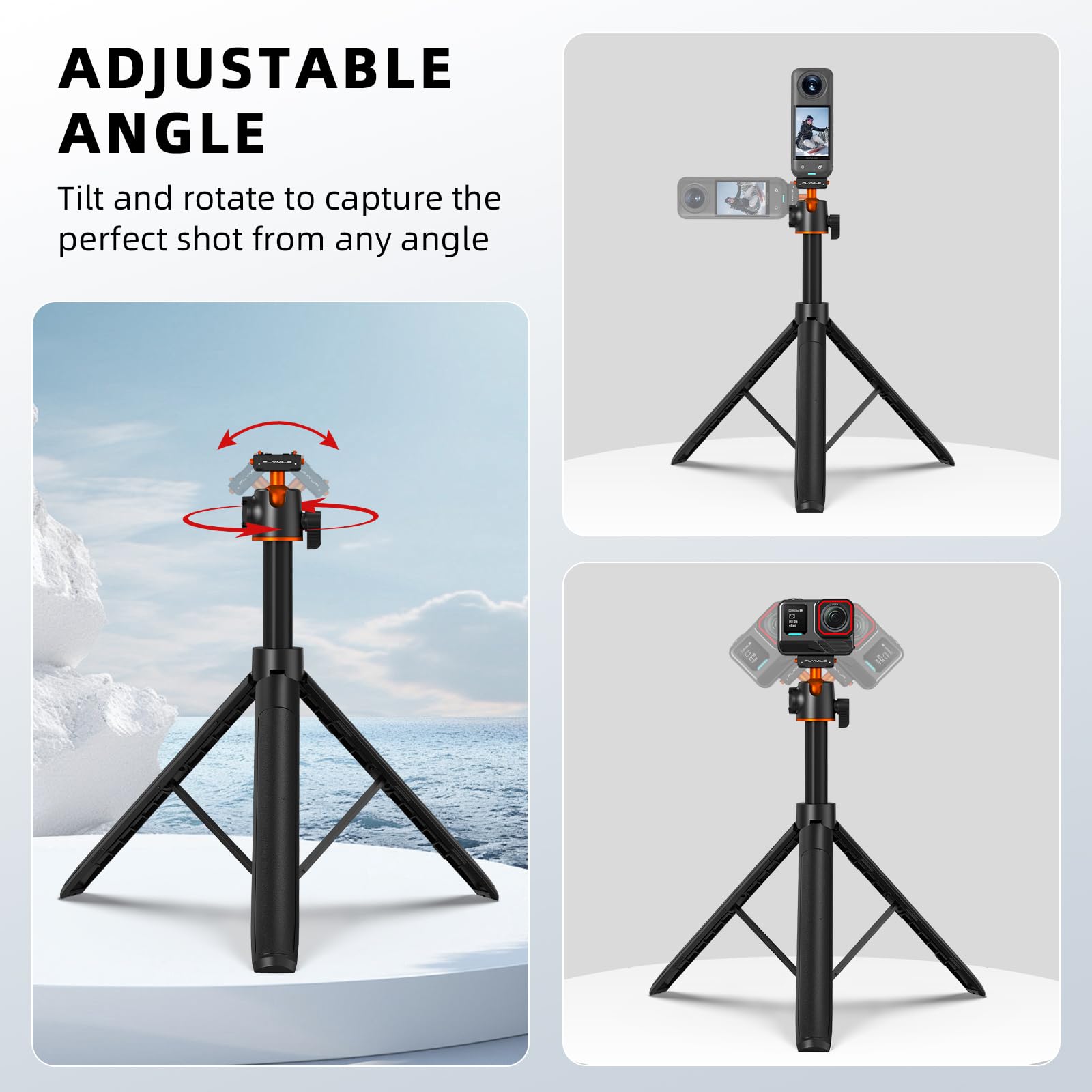 Treppiede per Insta360 X5 ACE Pro 2, bastone per selfie da 55 pollici a sgancio rapido, asta di estensione da tavolo con impugnatura portatile, supporto con slitta fredda per Insta 360 X5, ACE Pro 2