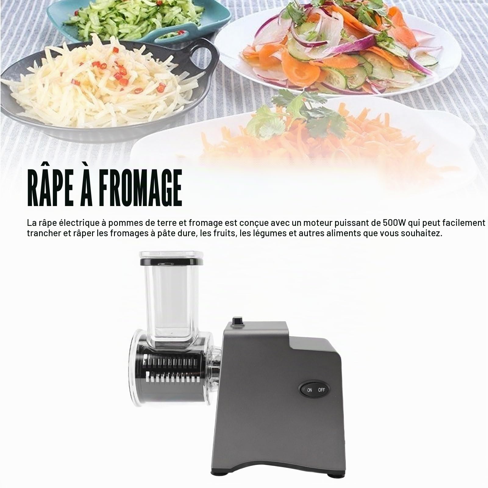 Légumes électrique 500W avec 5 Paires de Lames, Râpe à Fromage électrique Multifonctionnelle, Machine à Salade pour Fruits et Légumes