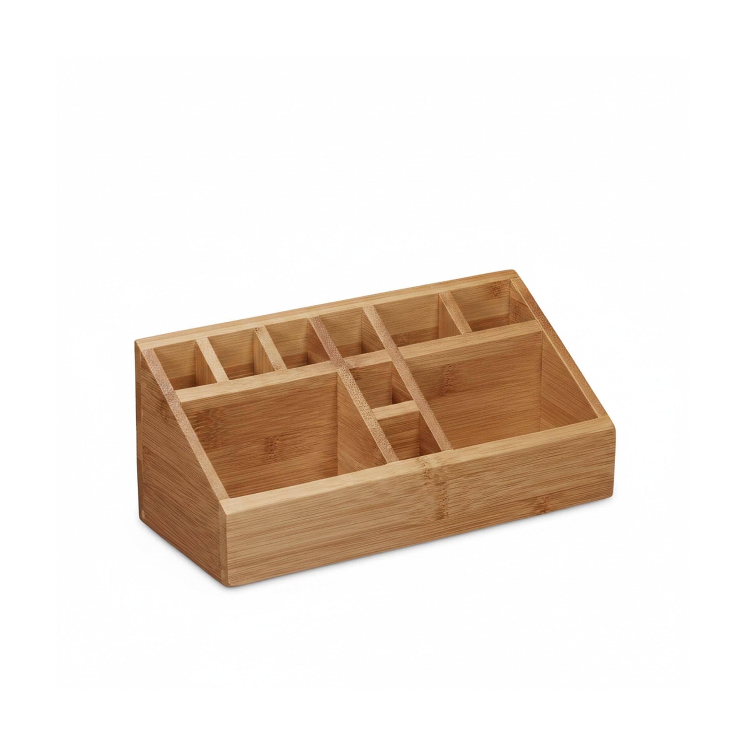 Relaxdays 10020248 Organizer na Biurko, Bambus, Naturalny, 10 Przegródek, 10 x 23 x 10 cm