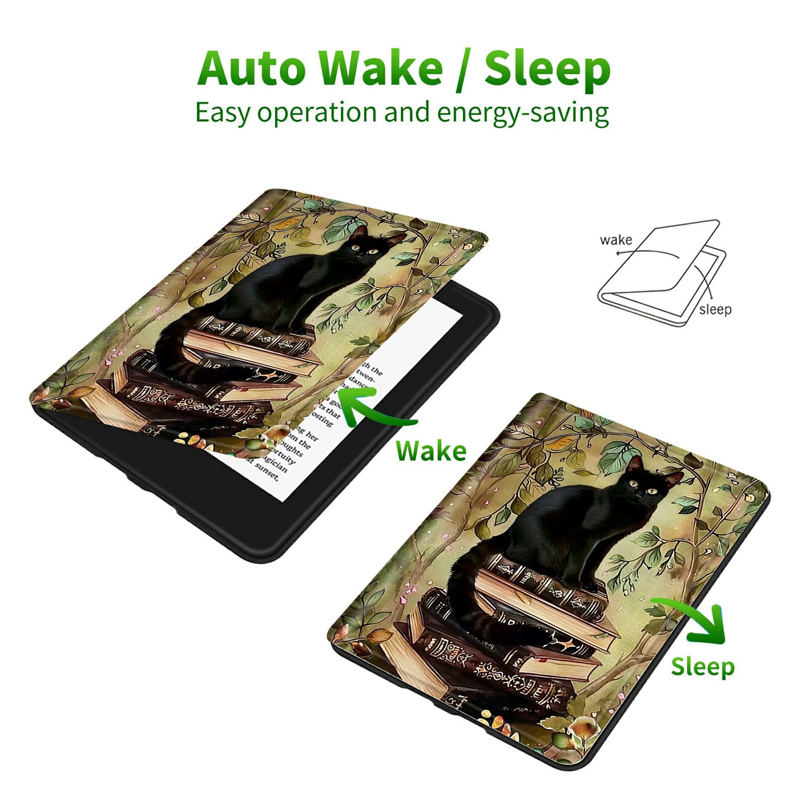 RWUTYTIUL for 7" Kindle Paperwhite 6 12th Gen 2024 & Kindle Colorsoft Signature Edition Case, Shockproof Smart Protective Multi-Angle Viewing Tablet Cover for Women Men with Auto Sleep/Wake, Book Cat — view 6