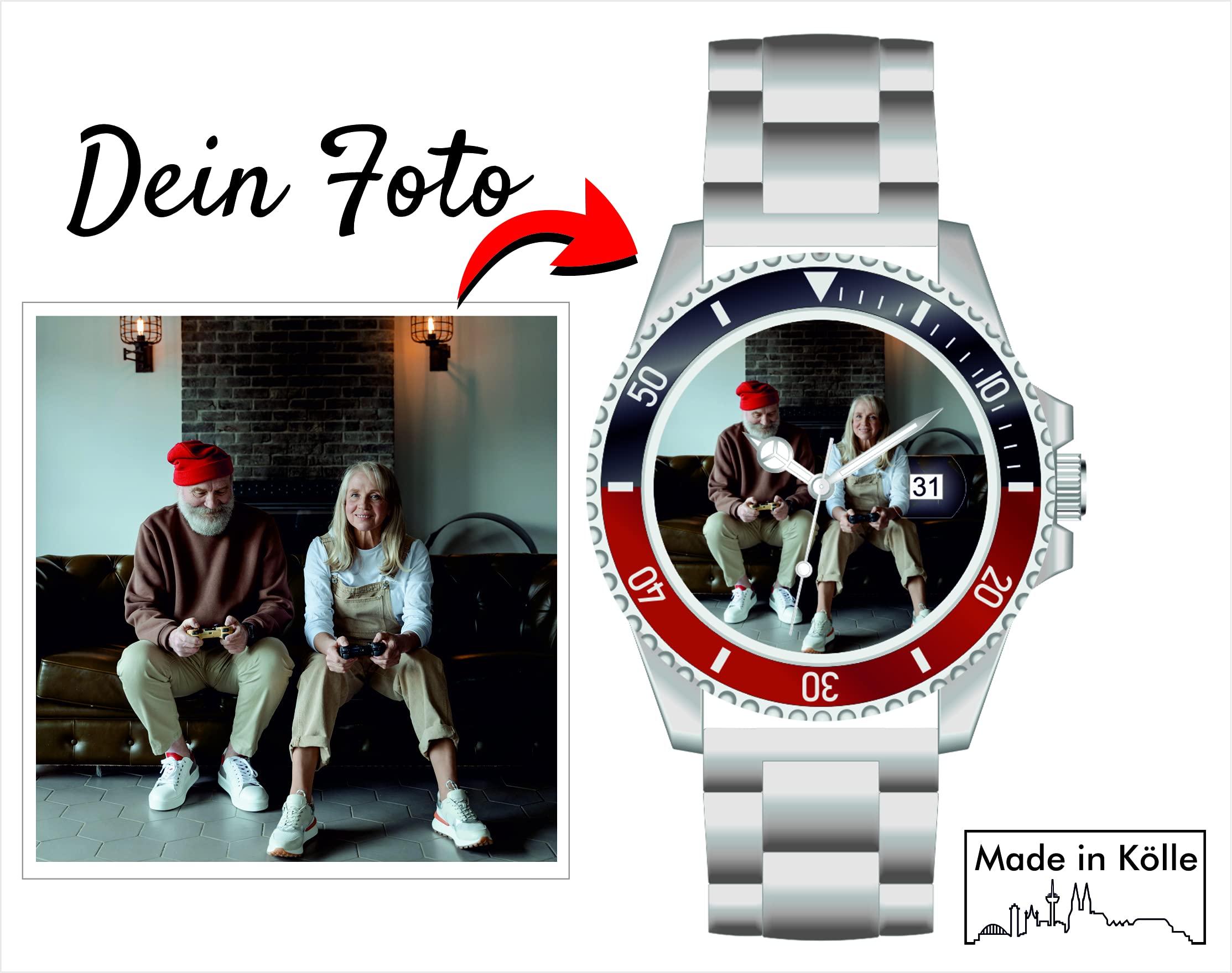 Regalo personalizado para hombres personalizado, 40 mm, 3 bar, fecha, reloj de hombre con foto personalizado