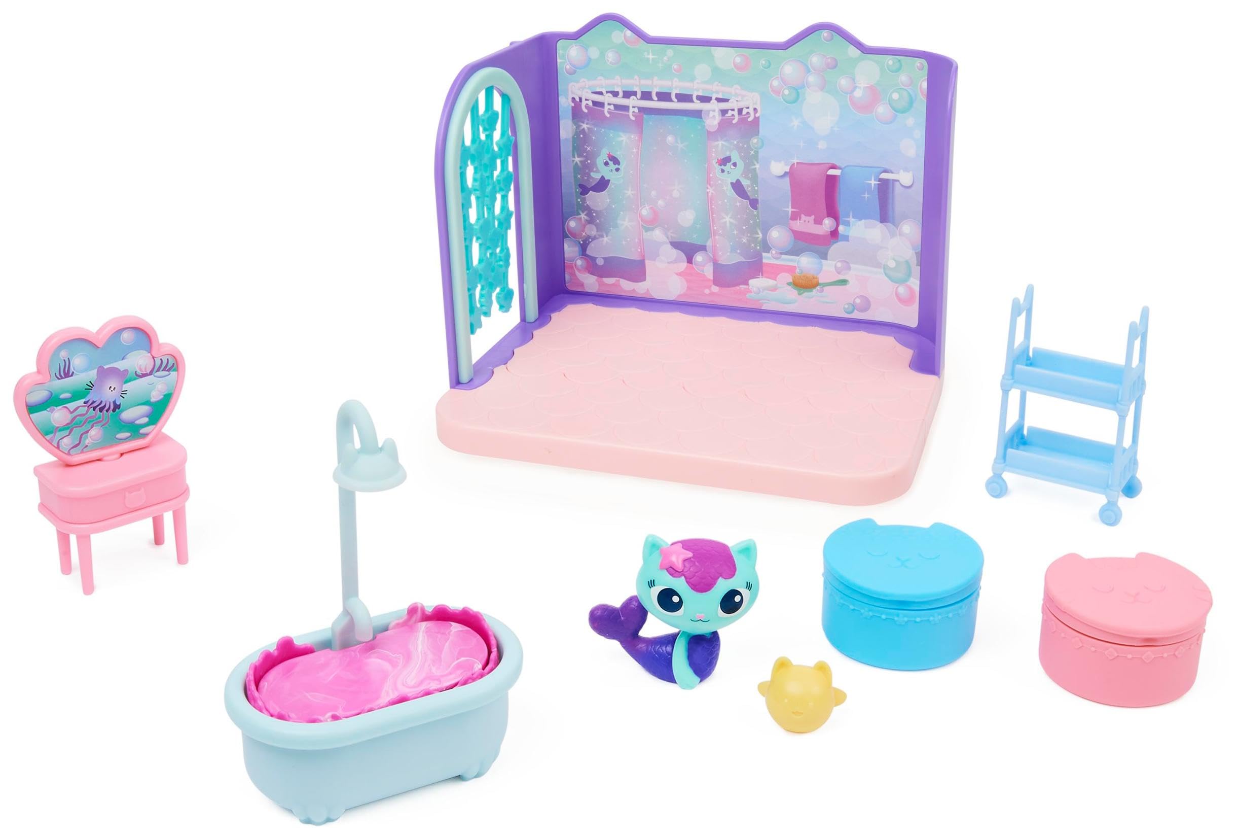 La Casa de Muñecas de Gabby - El Baño de Siregata de Gabby's Dollhouse con 1 Figura, 3 Accesorios, 2 Caja Sorpresa y 3 Muebles - Juguetes Niñas 3 Años +