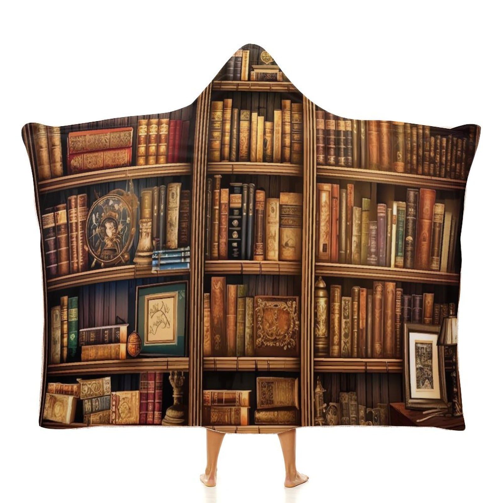 Tkjmcsw Unisex White Library Bookshelf Book Wearable Blanket Hoodie For Women Men Oversized Soft Fleece Blanket Sweatshirt Cozy Poncho-40 X50