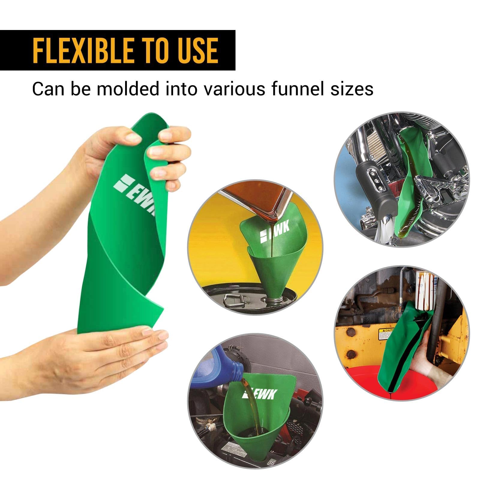 EWK Embudo de aceite flexible, sin derrames, embudo moldeable reutilizable para cambios de aceite limpios, mantenimiento de automóviles y motocicletas, drenaje de refrigerante y líquidos, diseño