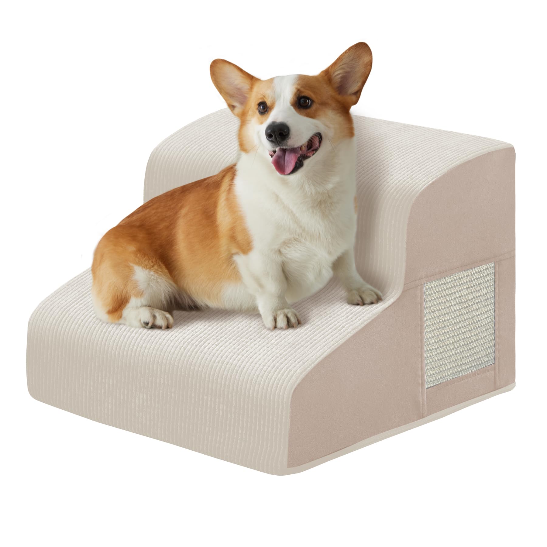 Ahpmeoa Dog Stairs for Small Dogs 11.8" H, Dog Ramp for Bed, 2-Step, Beige