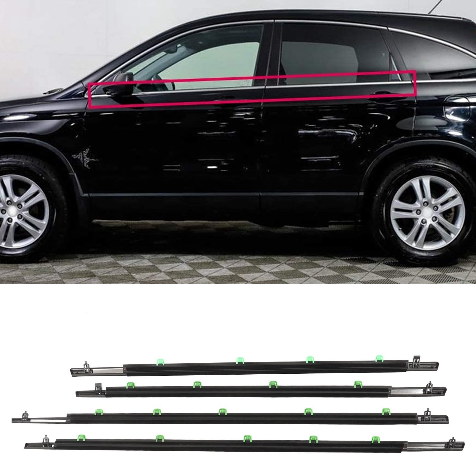 4 Pièces Garniture de Fenêtre de Voiture Haute stabilité 72410 SWA A01 Bande Météo pour CR‑V 2007-2011 Base de s'adapte à la Porte i Garniture de Fenêtre de VoitureBande Météo de