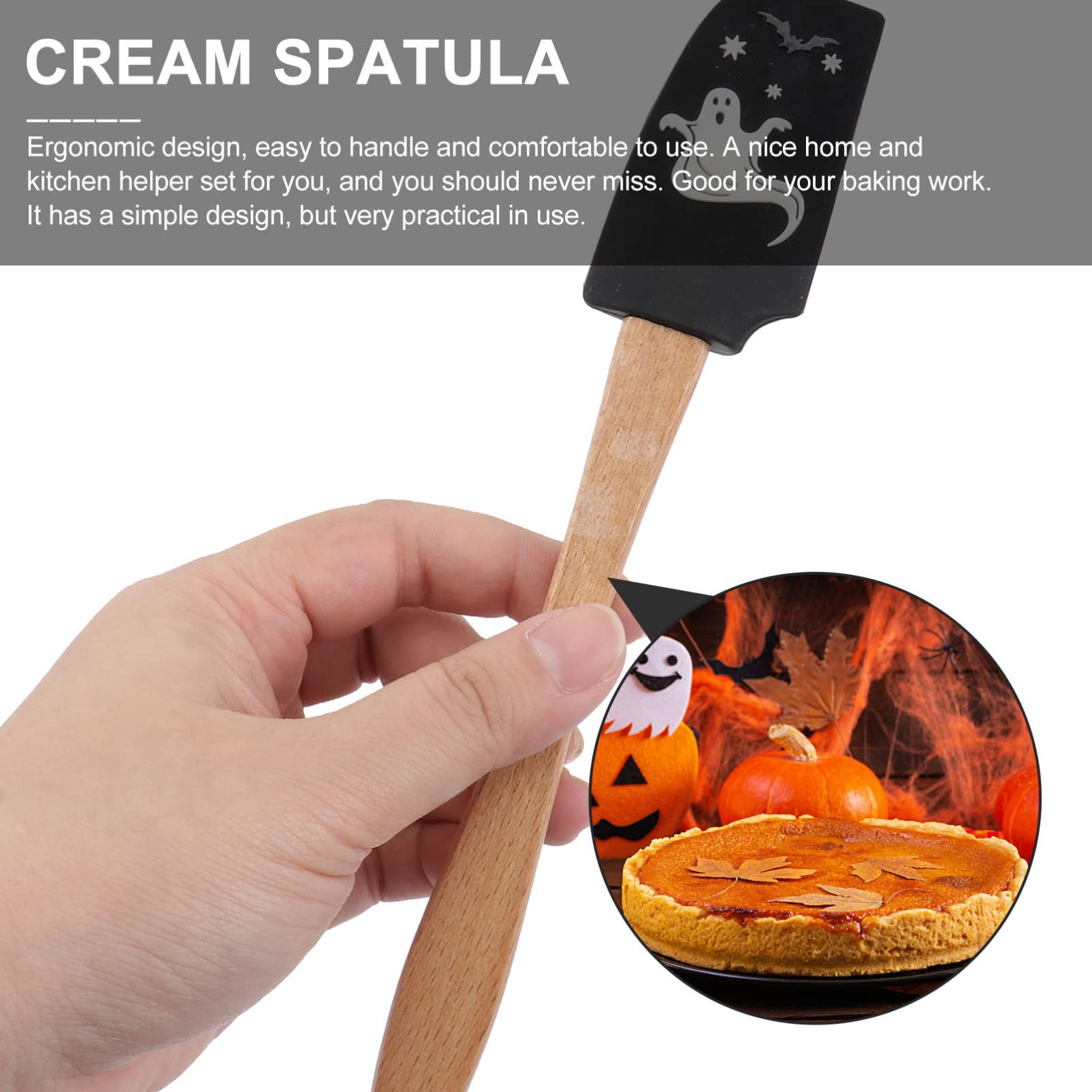 Operitacx 2pezzi Spatole Silicone con Manico Legno per Halloween Raschietto per Crema da Fantasma Gatto Utensile da Cucina Leggero e Ergonomico per Forno e Domestica