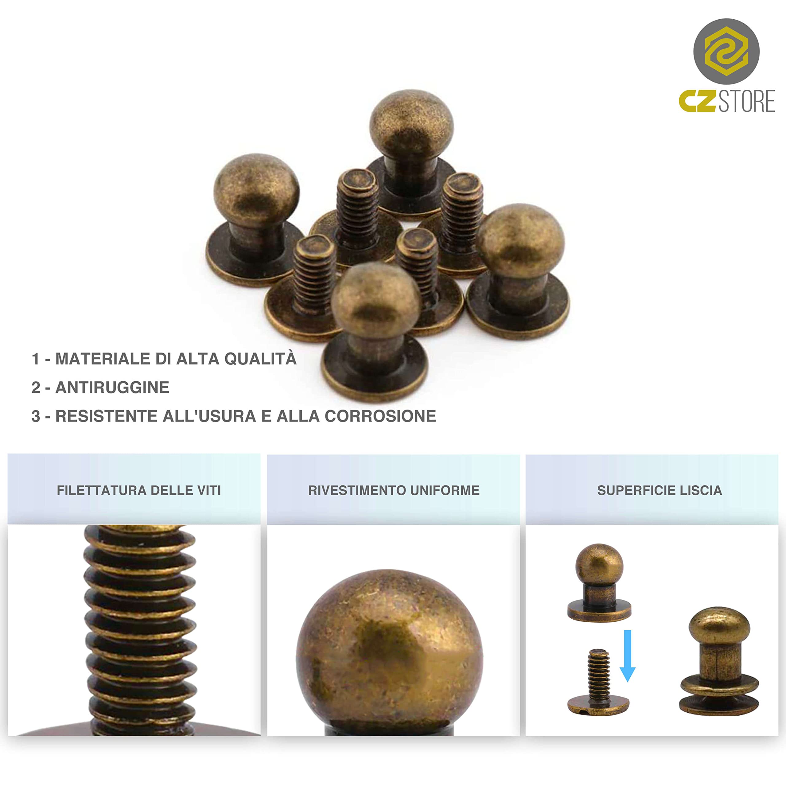 80 pezzi rivetti per pelle bottone, 6 mm pulsante pressione metallo ave punzone in pelle, rivetto