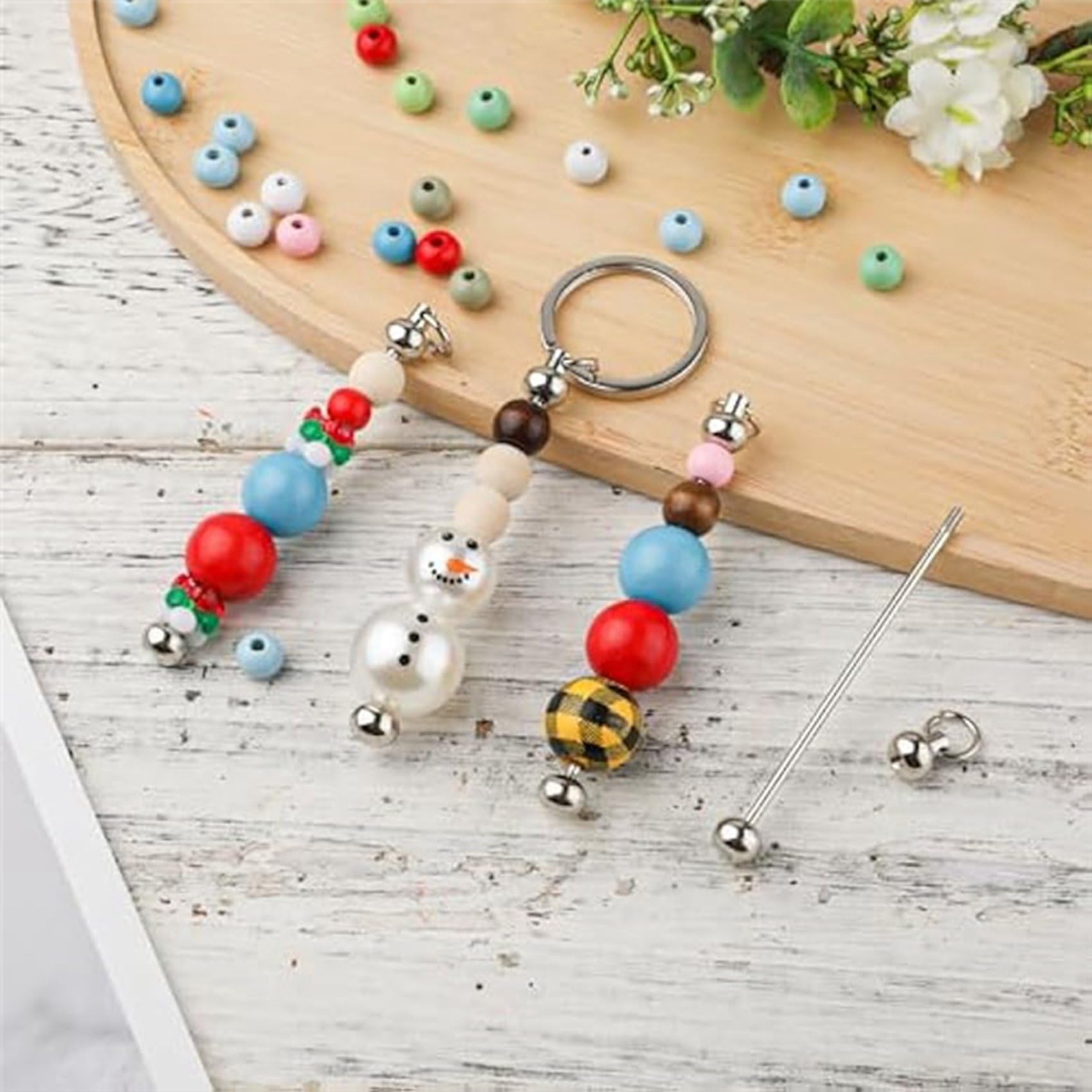300 Sztuk Puste Breloki z Koralikami, Metalowe DIY Koralik Brelok do Kluczy Bar Charms Eady Odpinany Breloczek Akcesoria do Robienia