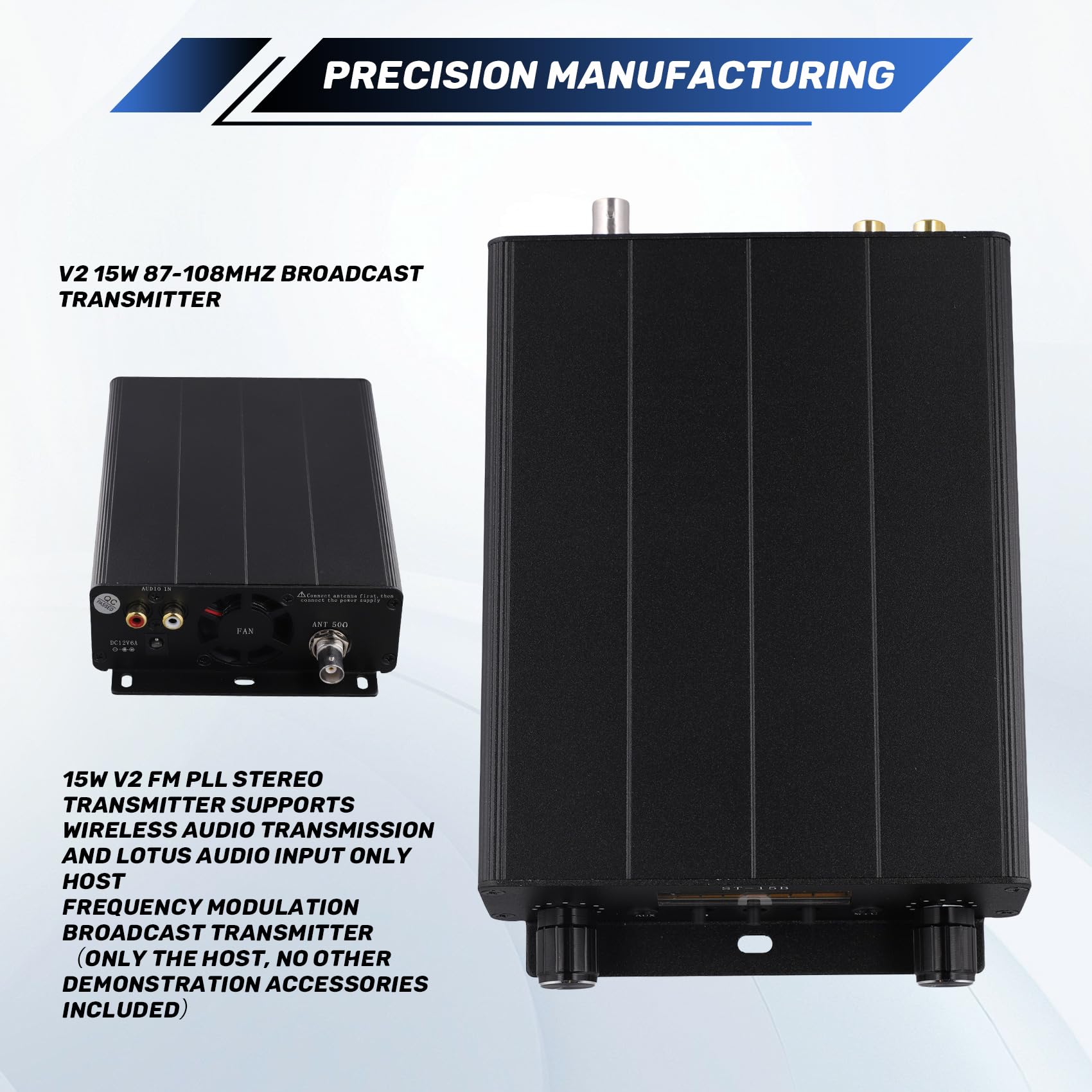 15W V2 FM PLL Stereo Transmitter V2 15W 87-108MHZ Émetteur FM Émetteur FM Broadcast Transmetteur Stéréo FM Transmetteur Broadcast BNC