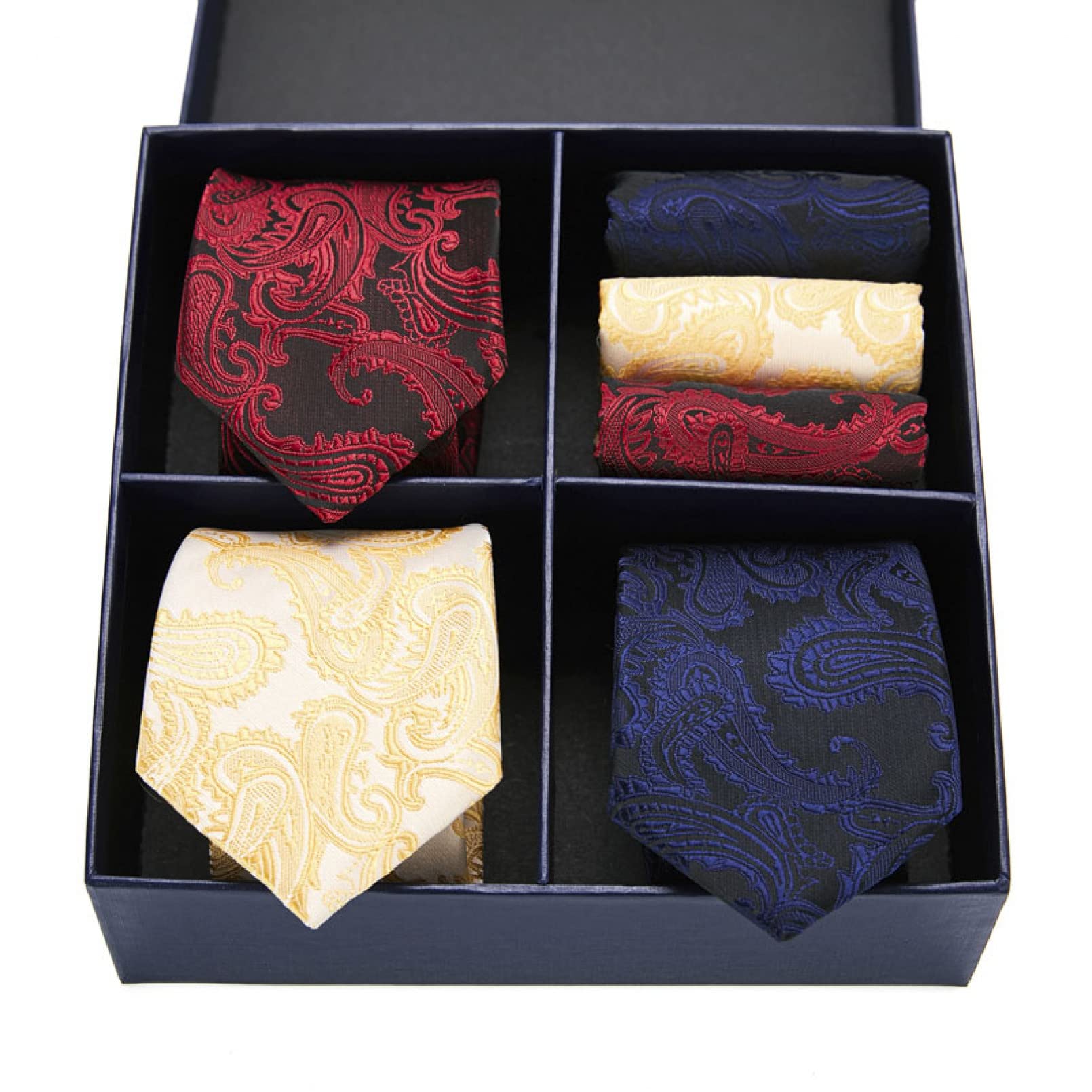 BAJIE Herren Krawatte Herren Krawatte Blau Gold Seide Herren Hochzeit 3-teilige Krawatte Taschentuch Geschenkset Herren Herren Krawatte Geschenk