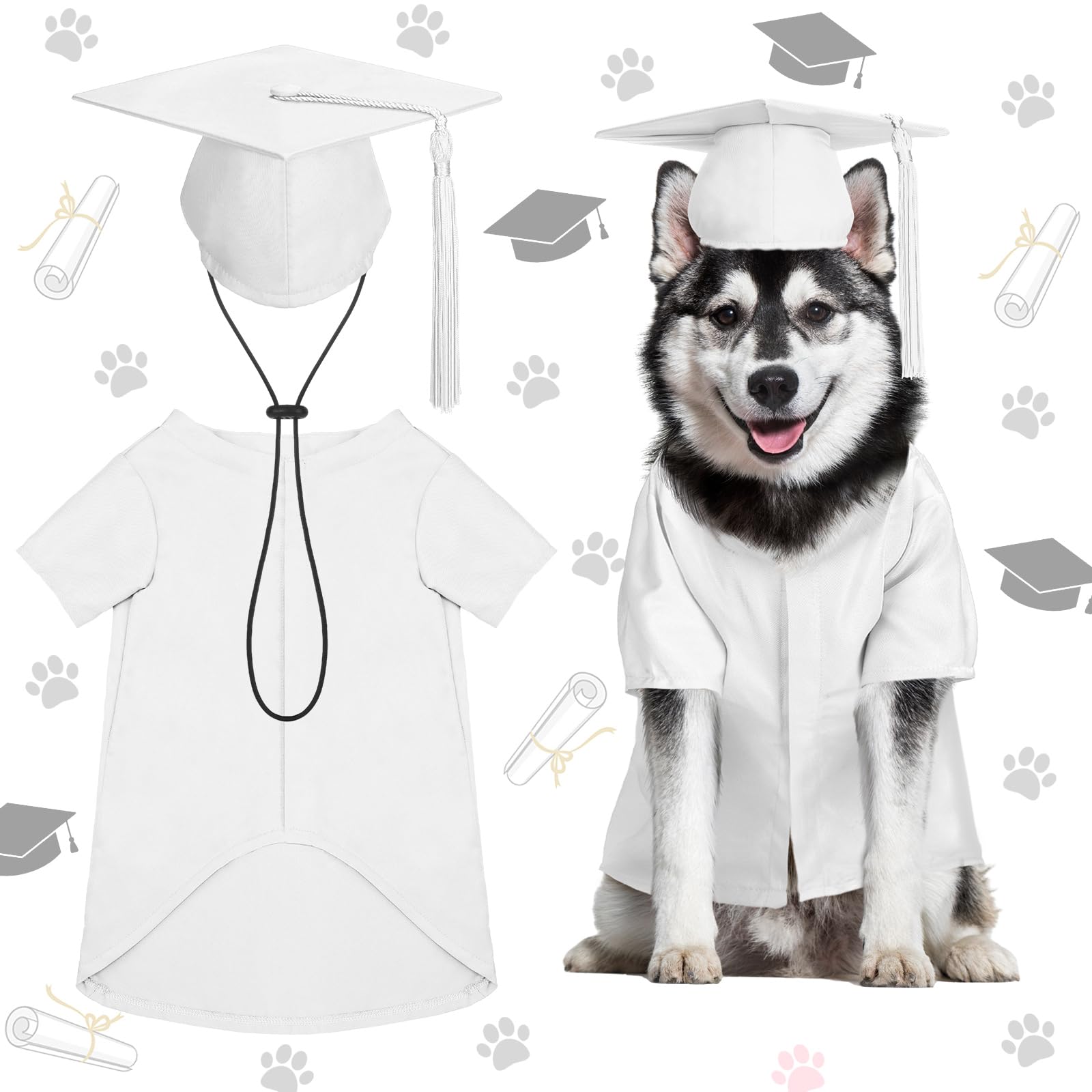 Xuniea 2 Pcs Dog Graduation Costume Set 2026 Dog Graduation Cap and Gown Puppy Hat with Tassel Matte Pet Grad Outfit Cats Grad Bear Holiday Party