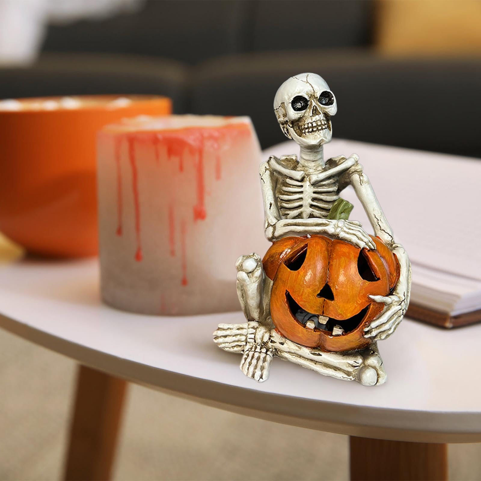 30pz Mini Statuette in Resina di Halloween, 6 Stili Figure in Resina Luminose Zucca Mucchio Demone Albero Carino Ornamenti di Halloween Si Illuminano al Buio per la Decorazione