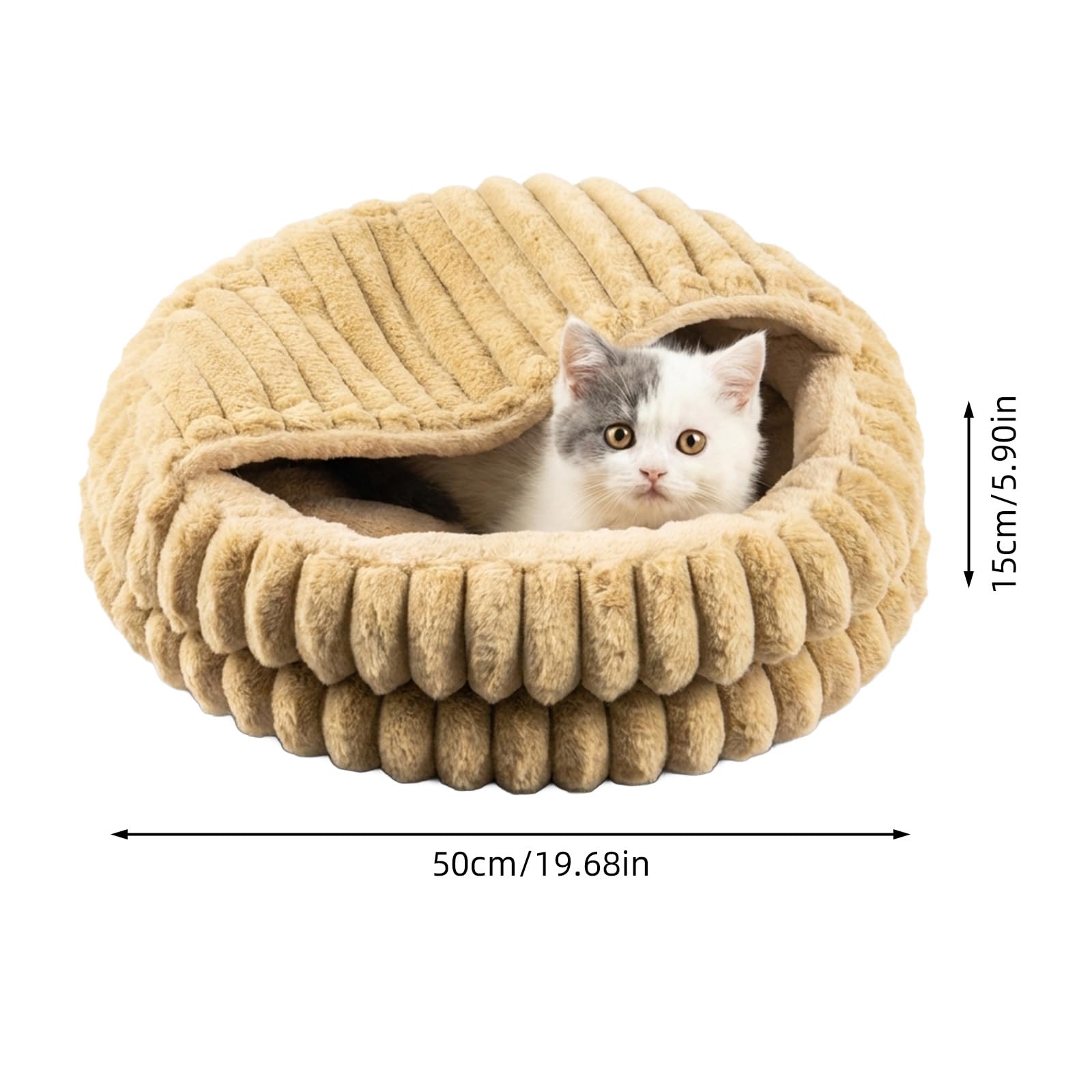 Katzenbett mit Deckel, Waschbare Katzenhöhle mit Kissen, Weiches Katzenhaus 50x50x15 cm (Braun)
