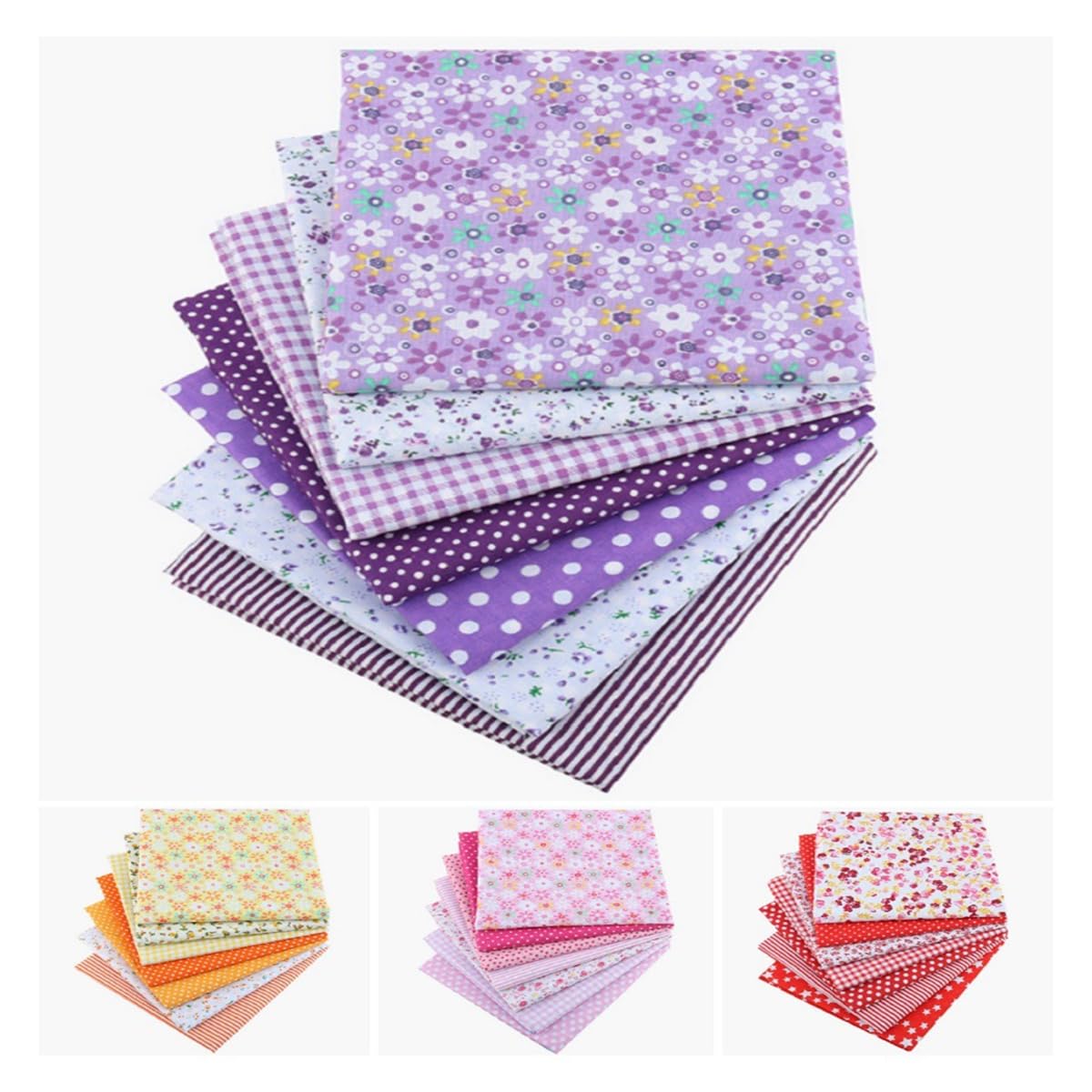 25 x 25 cm, zestaw tkanin bawełnianych z wzorami złamanymi kwiatami, czysta bawełna, patchwork, kwadraty, bawełniane, do szycia, do samodzielnego szycia, liliowy, żółty, różowy, czerwony,