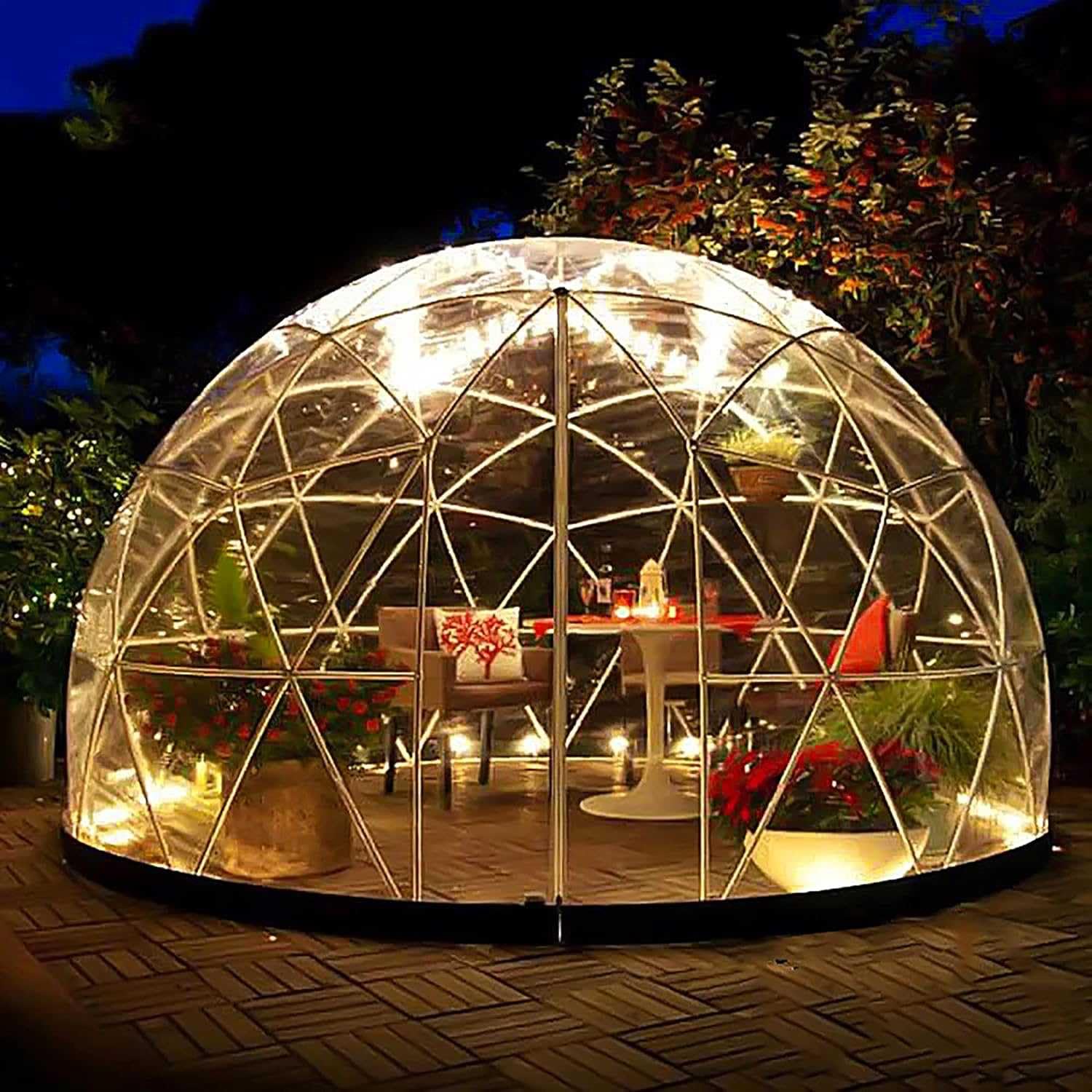 Greenhouse Garden Dome Iglo, Garden Dome Iglo, Kuppelzelte, Wetterfestes Gewächshaus Garten Blasenzelt mit Lichterketten, Transparenter Garten Kuppelhaus für Camping, Weihnachten (mit Sonnenschutz