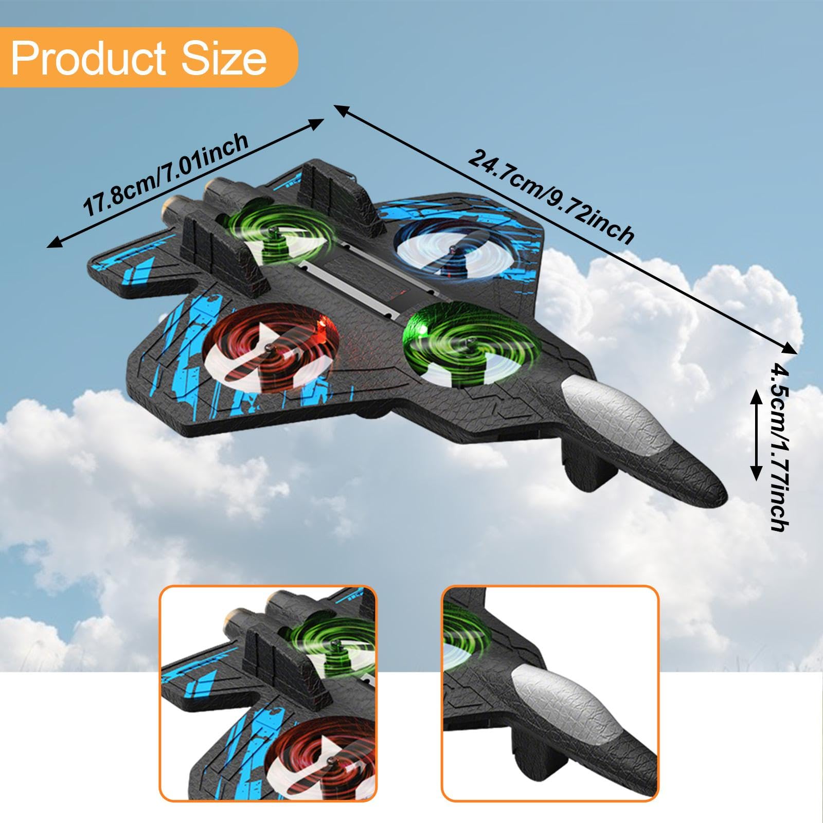 Avion Télécommandé de Chasse en Mousse avec Lumière Flip 360 Degrés, Bleu
