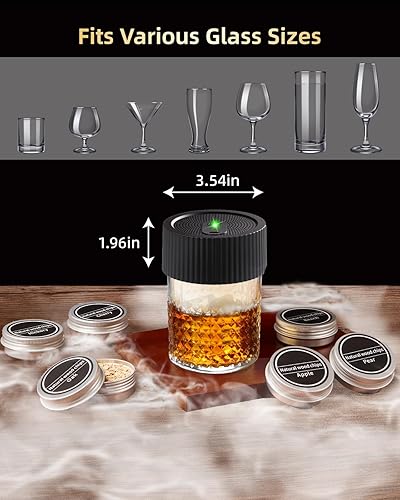 Miniatura 5 de Kit de ahumador eléctrico de whisky, con madera de 6 sabores, no necesita butano, kit de ahumador eléctrico de cóctel, kit de ahumador de bebidas,