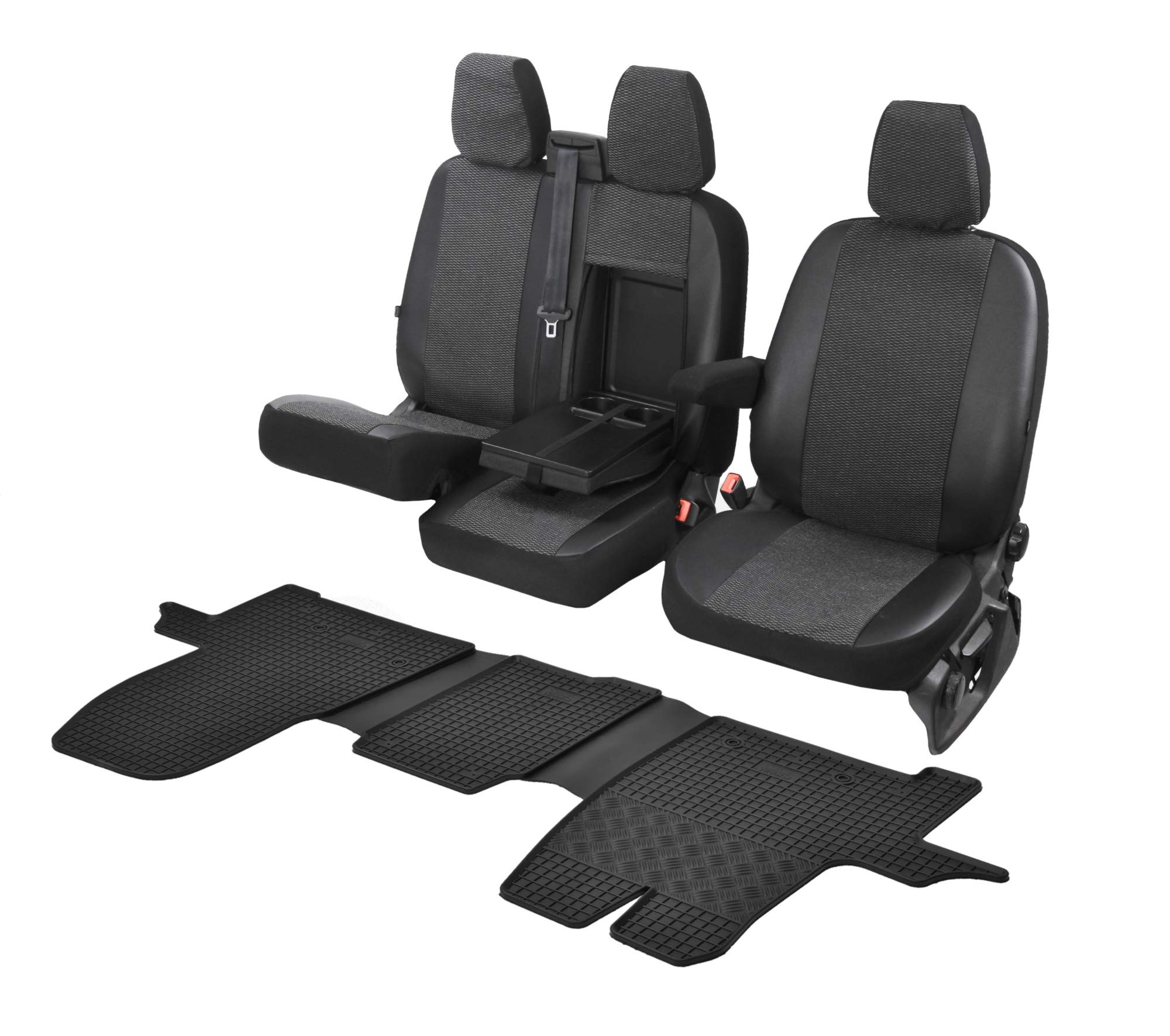 Passgenaue Sitzbezüge Viva und Gummifußmatten kompatibel mit Ford Transit ab 2014 - EIN Set