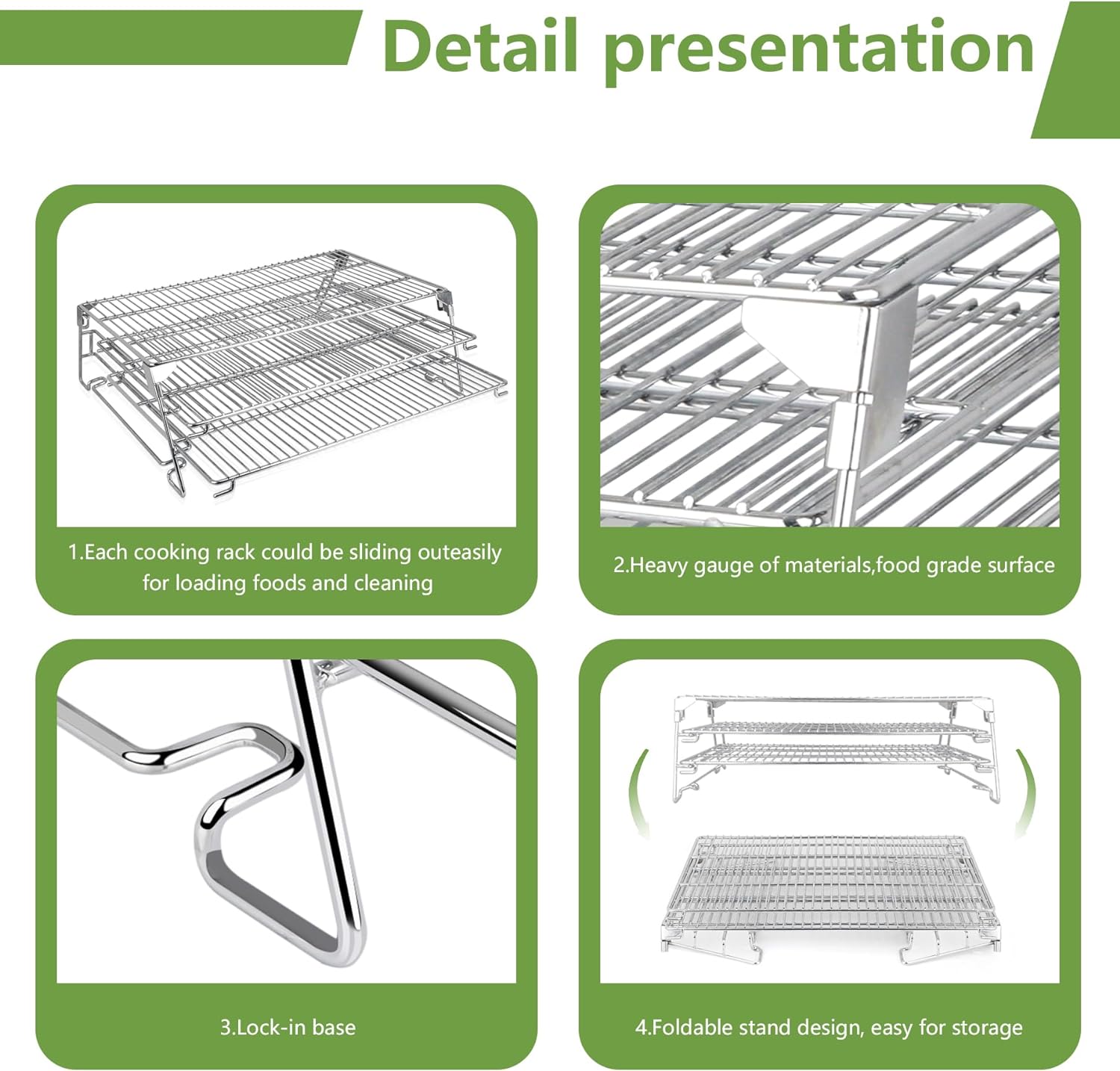 21" 3-Tier Foldable Sliding Jerky Racks for Traeger, Pit Boss, GMG, Camp Chef and More Smoker Grills, 830"² Cooking Space Expansion Accessory for Barrel Pellet Grills