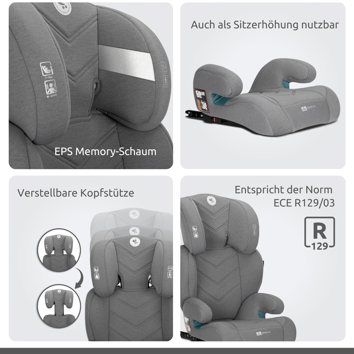 Lorelli Auto Kindersitz GT Speed mit Isofix, i-Size 100-150 cm, Mitwachsender Autositz für Kinder, Babysitz, Autokindersitz, Verstellbare Kopfstütze, Beige