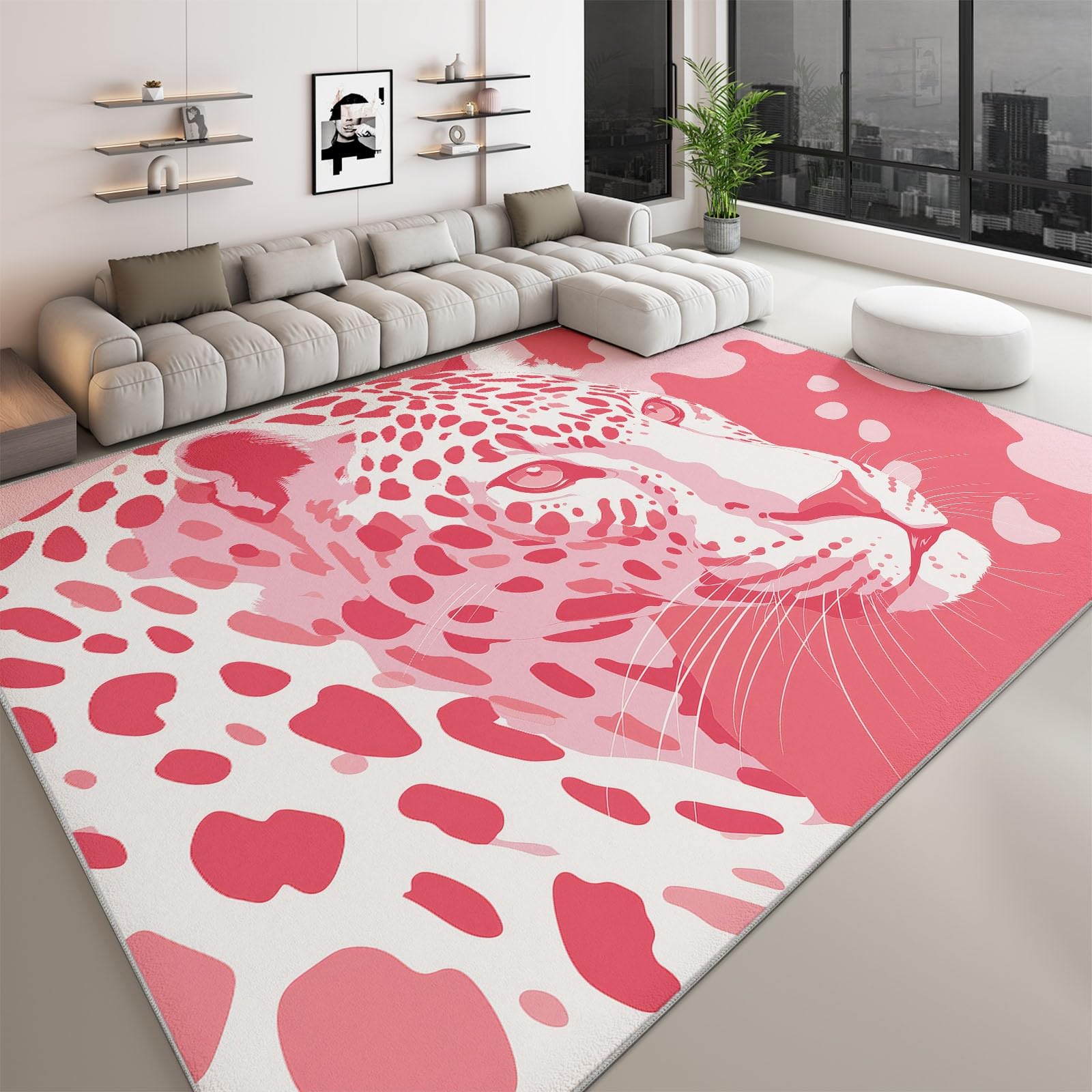 Générique Minimalistyczny dywan z nadrukiem 80 x 150 cm, tropikalne zwierzę lampart kolorowe klocki dywan do salonu można prać w pralce - trwały antypoślizgowy dywan do jadalni, przedpokoju, pokoju