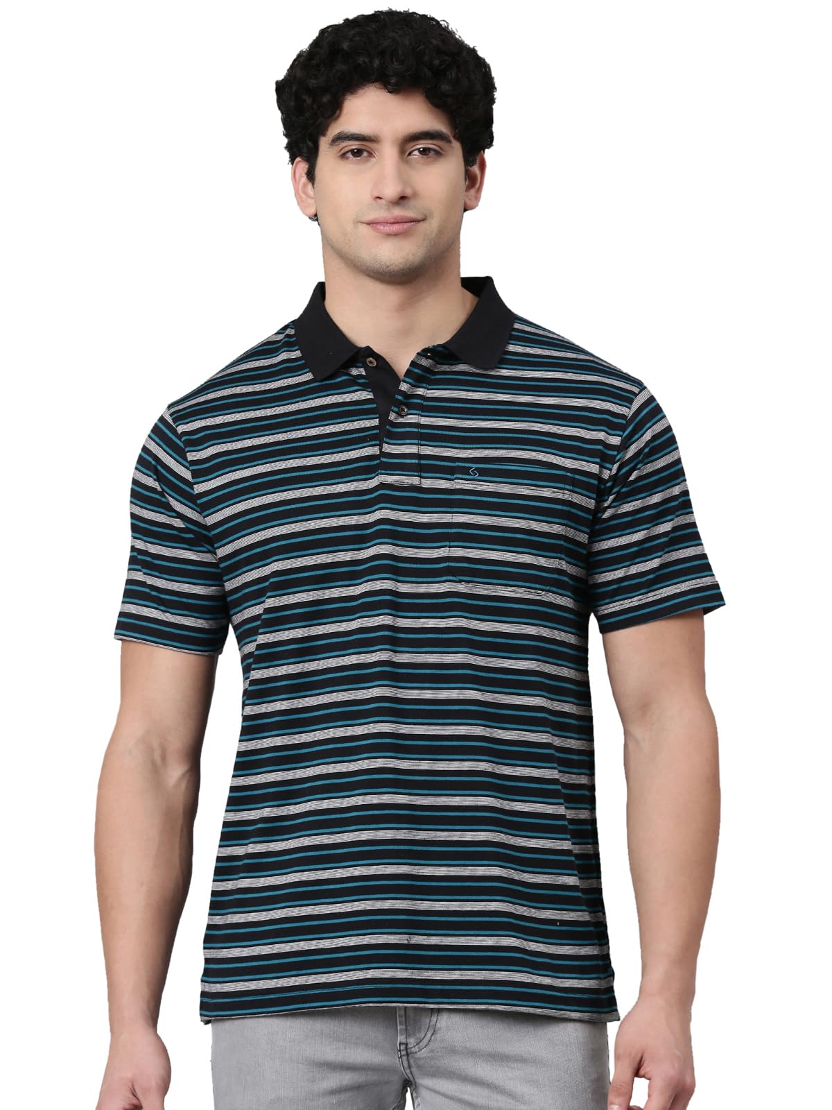 classic polo Men's Half Sleeve Polo Neck Authentic Fit Striped Cotton Blend T-Shirt-picture-24