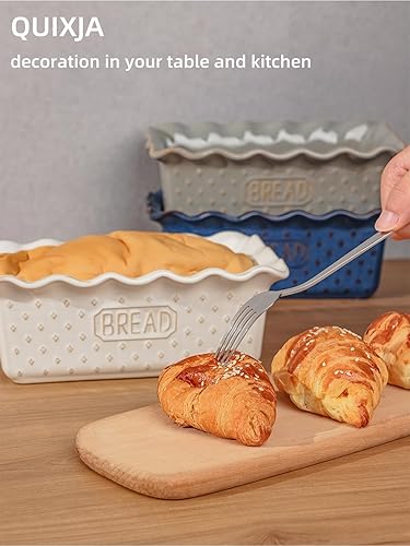 Miniatura 6 de Molde de cerámica para hornear pan, 9 x 5 pulgadas, sartenes antiadherentes para cocinar, microondas y lavavajillas, molde rectangular (blanco