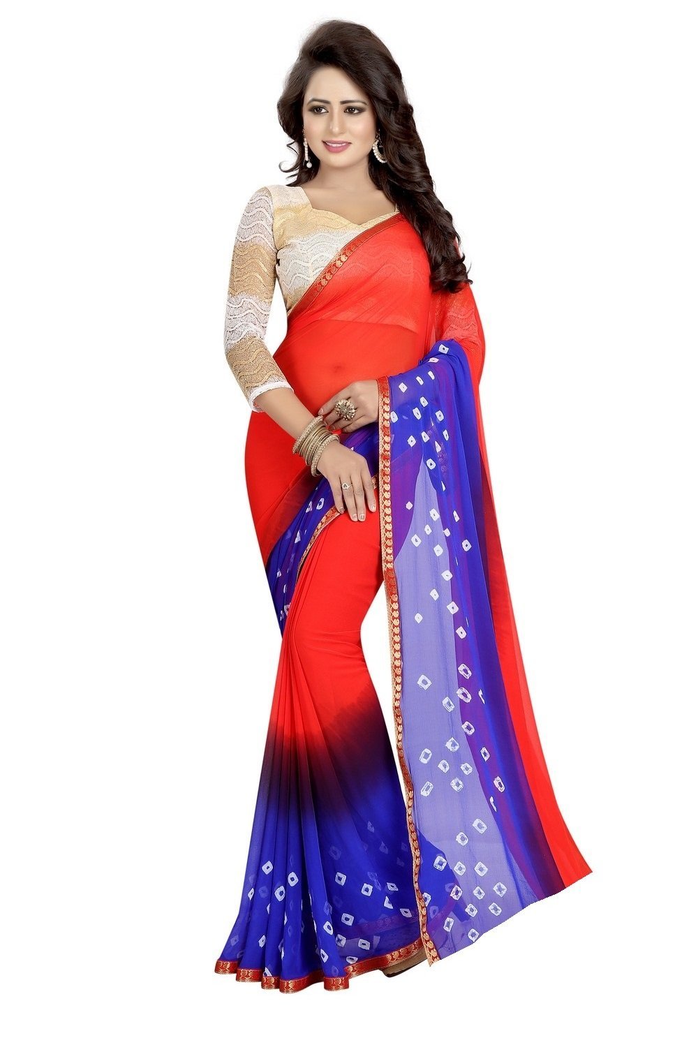 Georgette Saree With Blouse Piece (Fws1381_Red_Free Size)