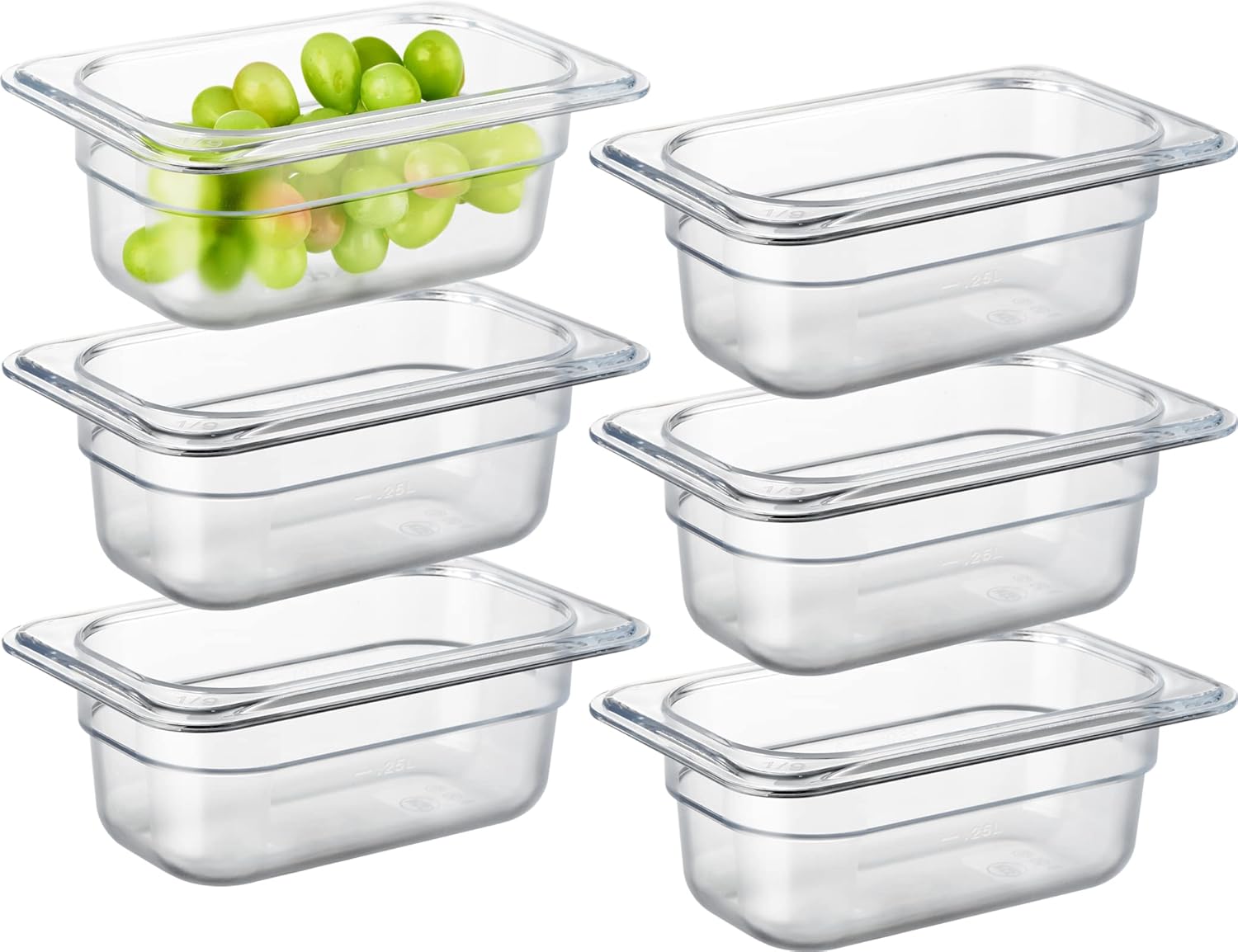 CURTA 6 Pack NSF Food Pans, 1/9 Size 2 1/2 Inch Deep, Commercial Polycarbonate Plastic Clear Freezer-Safe CURTA 6 Pack NSF Food Pans, 1/9 Size 2 1/2 Inch Deep, Commercial Polycarbonate Plastic Clear Freezer-Safe