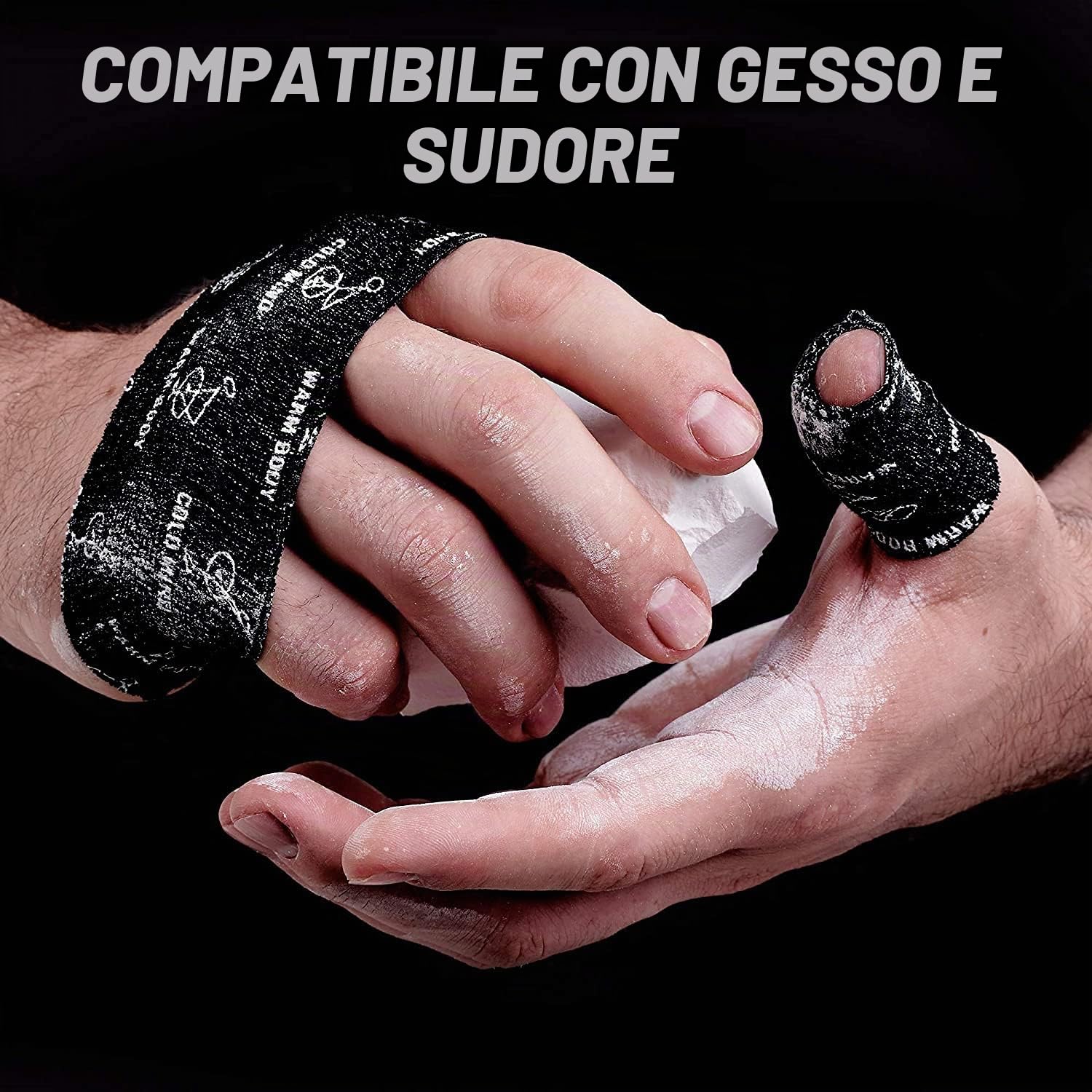 WARM BODY COLD MIND Nastro per Pollice da Sollevamento Pesi - Hook Grip Tape per Powerlifting, Cross Training, Nastro da Palestra, Allenamento, Nastro Sportivo per Dita(Nero 12 Rotoli)