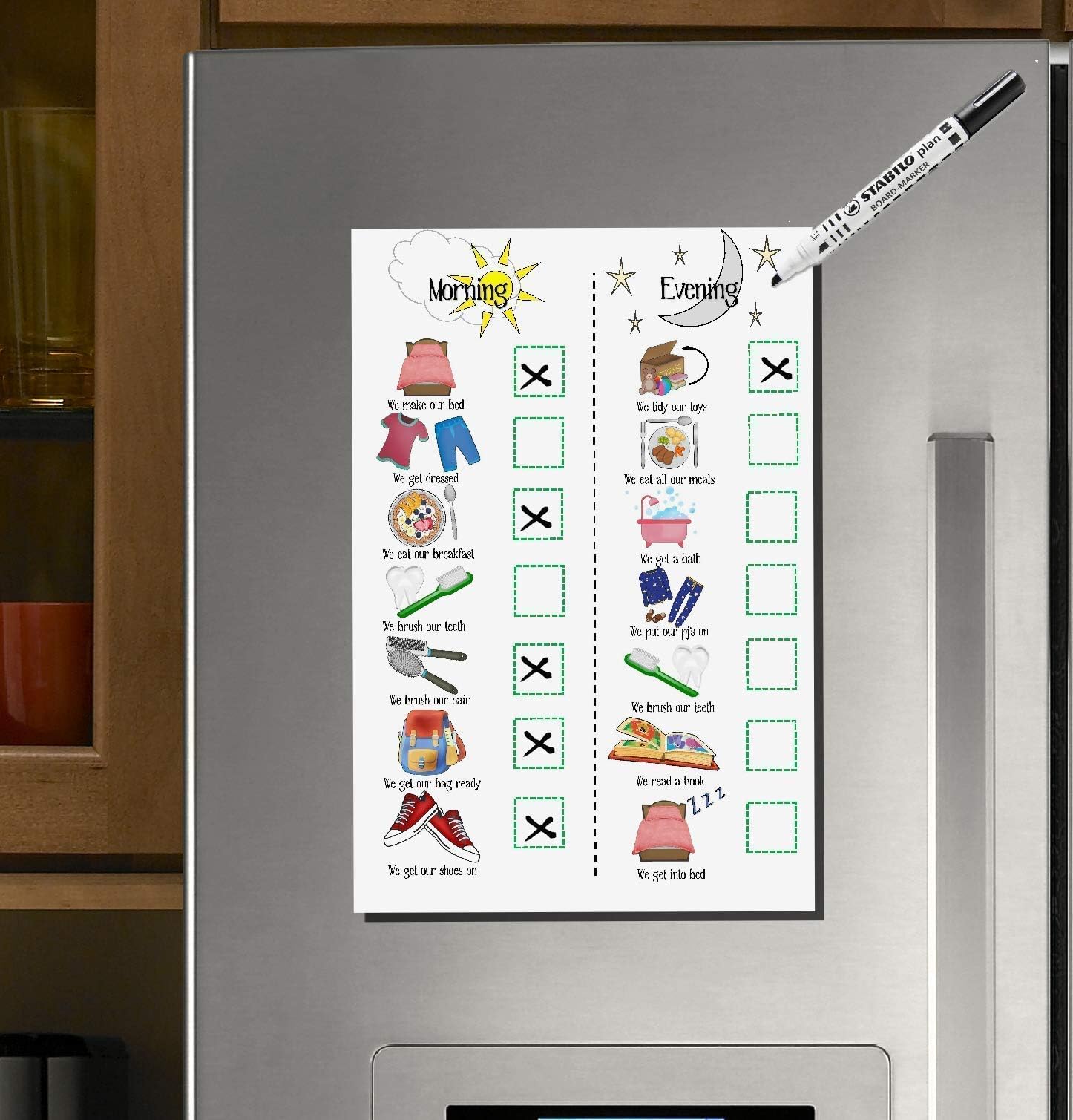 Kids Daily Routine, Pen board, Magnet, Morning and Evening Routine, Dry Wipe Morning and Evening Checklist, Autism, ADHD, Dyslexia, Visual Aids, Daily Routine Chart