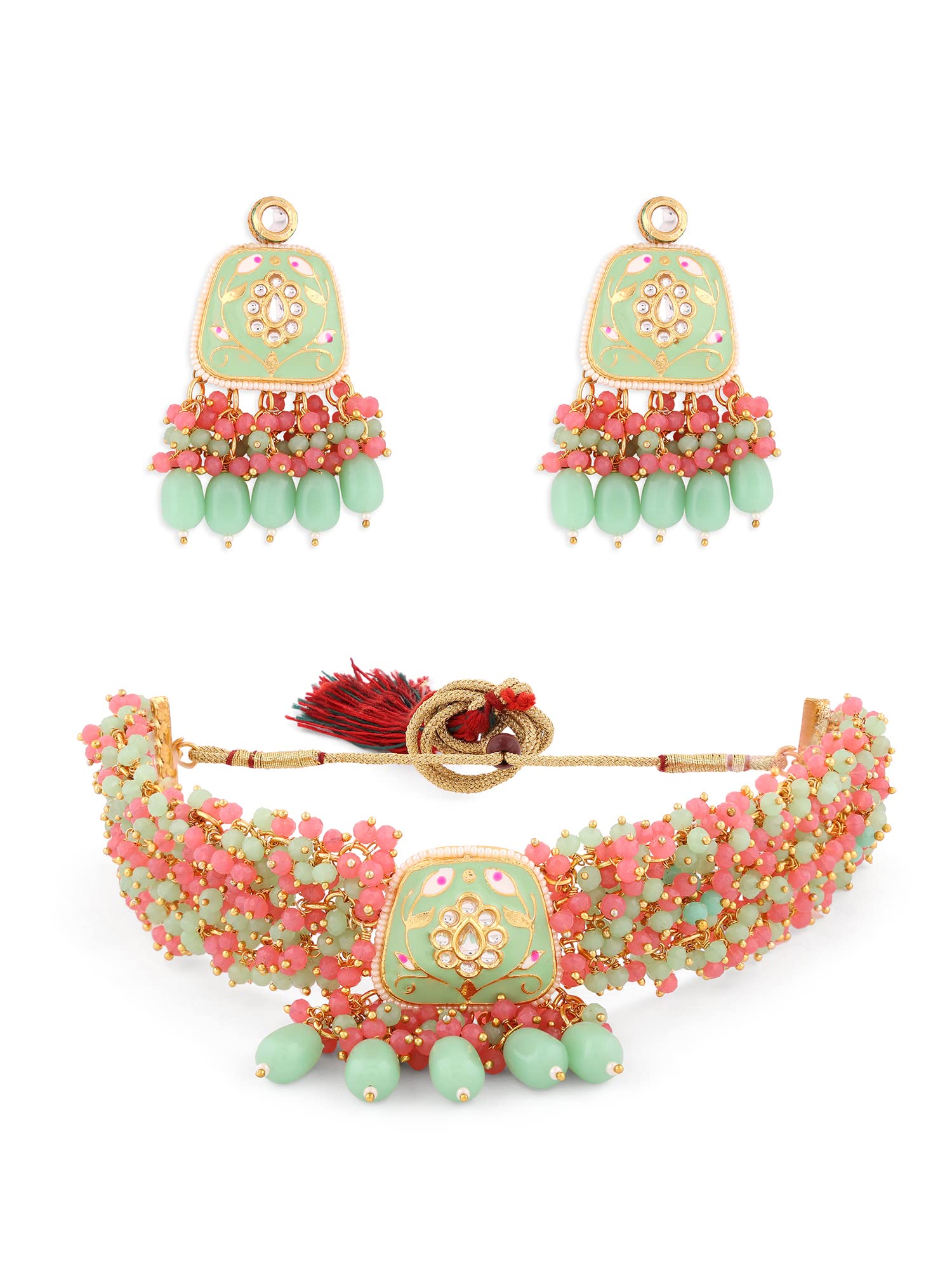 See full amazon price history chart for ZAVERI PEARLS Pink & Green Multistrand Cluster Crystals Beaded Meenakari Choker Necklace & Earring Set For Women-ZPFK14656 ZAVERI PEARLS Pink & Green Multistrand Cluster Crystals Beaded Meenakari Choker Necklace & Earring Set For Women-ZPFK14656 (B0BCGVS5F7) Amazon Price History, Amazon Price Tracker