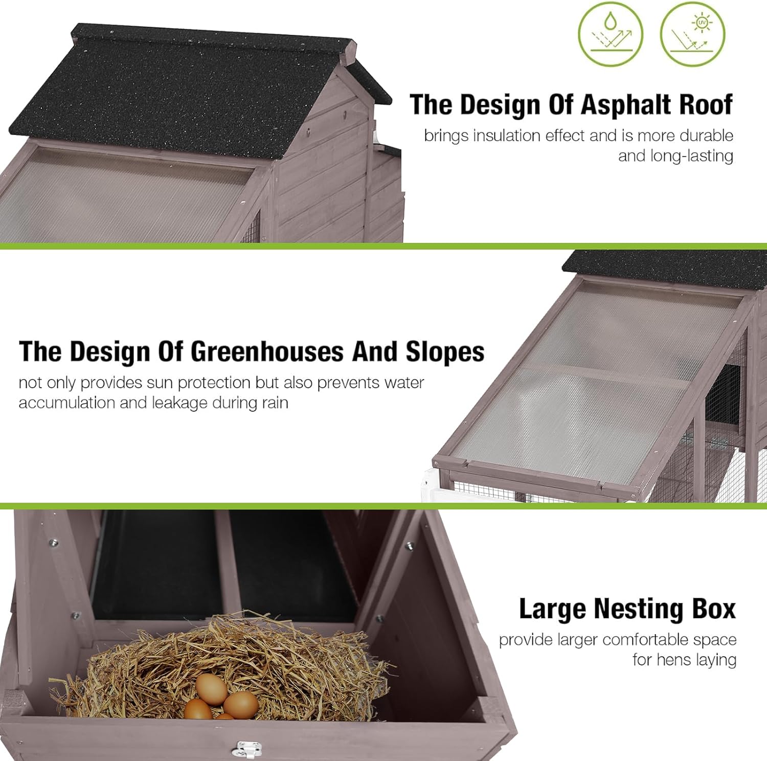 GUTINNEEN Chicken Coop Mobile Chicken House On Wheel Outdoor Rabbit Hutch for 2-4 Chickens 67"(Blown)