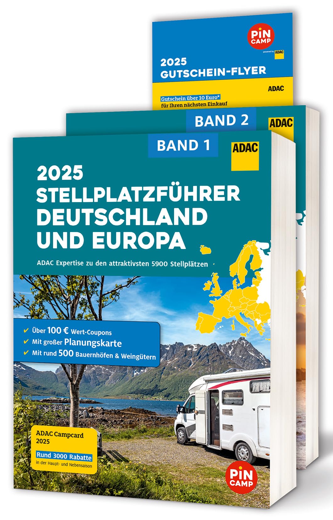 ADAC Stellplatzführer 2025 Deutschland und Europa: Über 6000 Stellplätze - mit rund 550 Bauernhöfen und Weingütern, ADAC Campcard, Planungskarten und Rabatt-Coupons