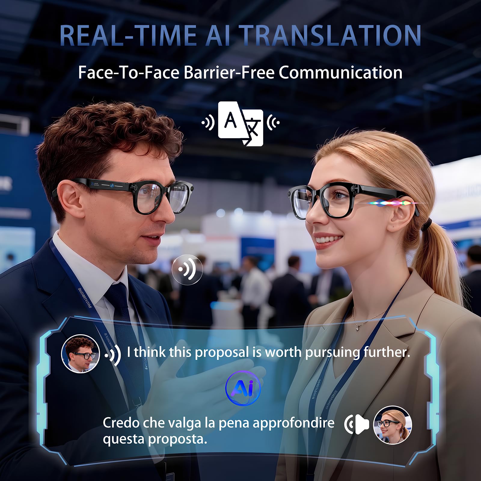 Occhiali Intelligenti con Telecamera 8 MP, Occhiali Smart 3 Lenti Colorate | Registrazione Foto/Video/Audio, Traduzione in Tempo Reale, Assistente Vocale e Riconoscimento Degli Oggetti
