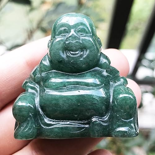 Miniatura 2 de Fekuar Estatua de Buda feliz de aventurina verde, tallada a mano Maitreya Laughing Buddha escultura de bolsillo de cristal curativo de 1.5 pulgadas