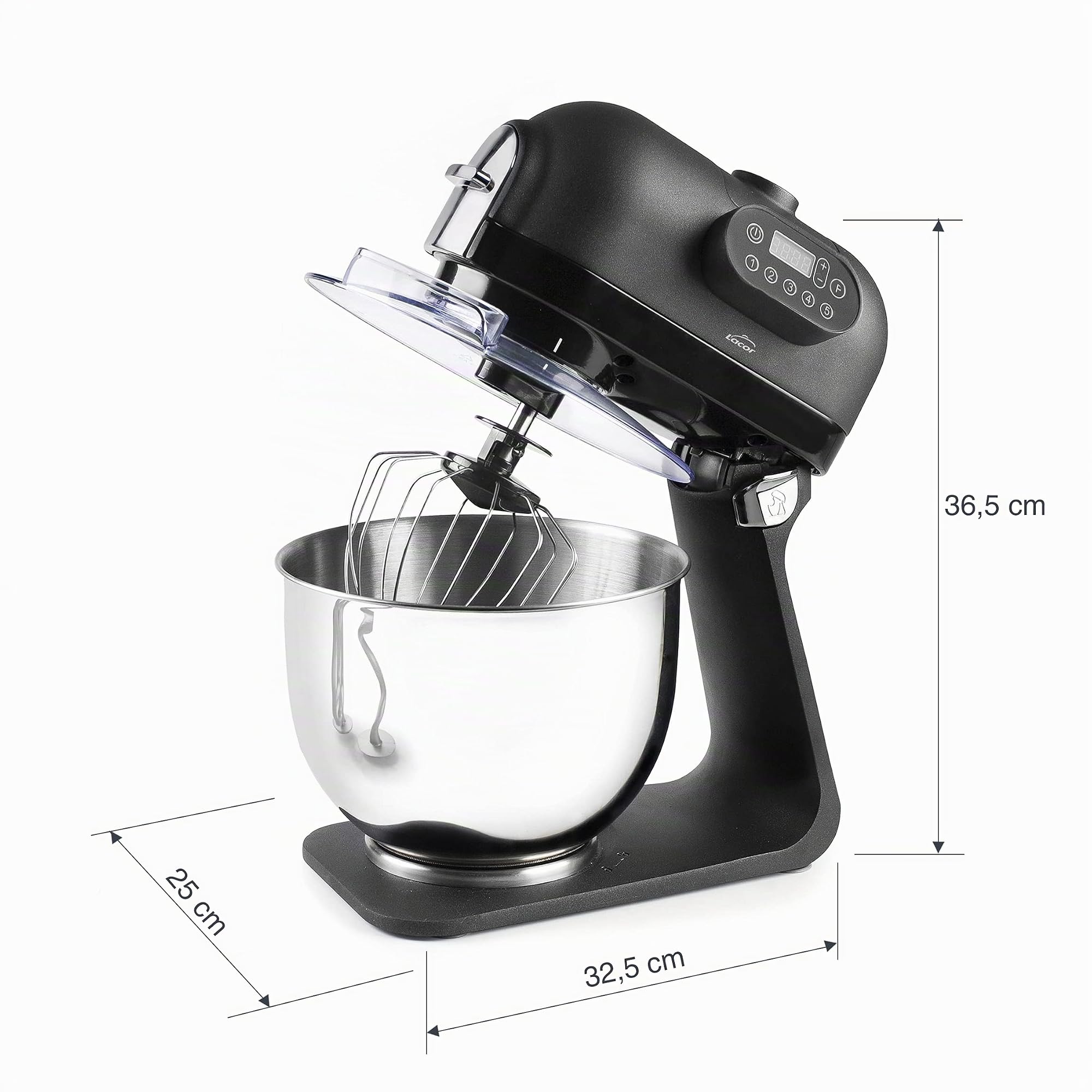 Lacor - 69583 - Batidora Eléctrica Delicy, Amasadora de Pan, Robot de Cocina Amasador, 5 Velocidades, Panel de Control Manual, Acero Inoxidable, 1000W, 5 L, Negro