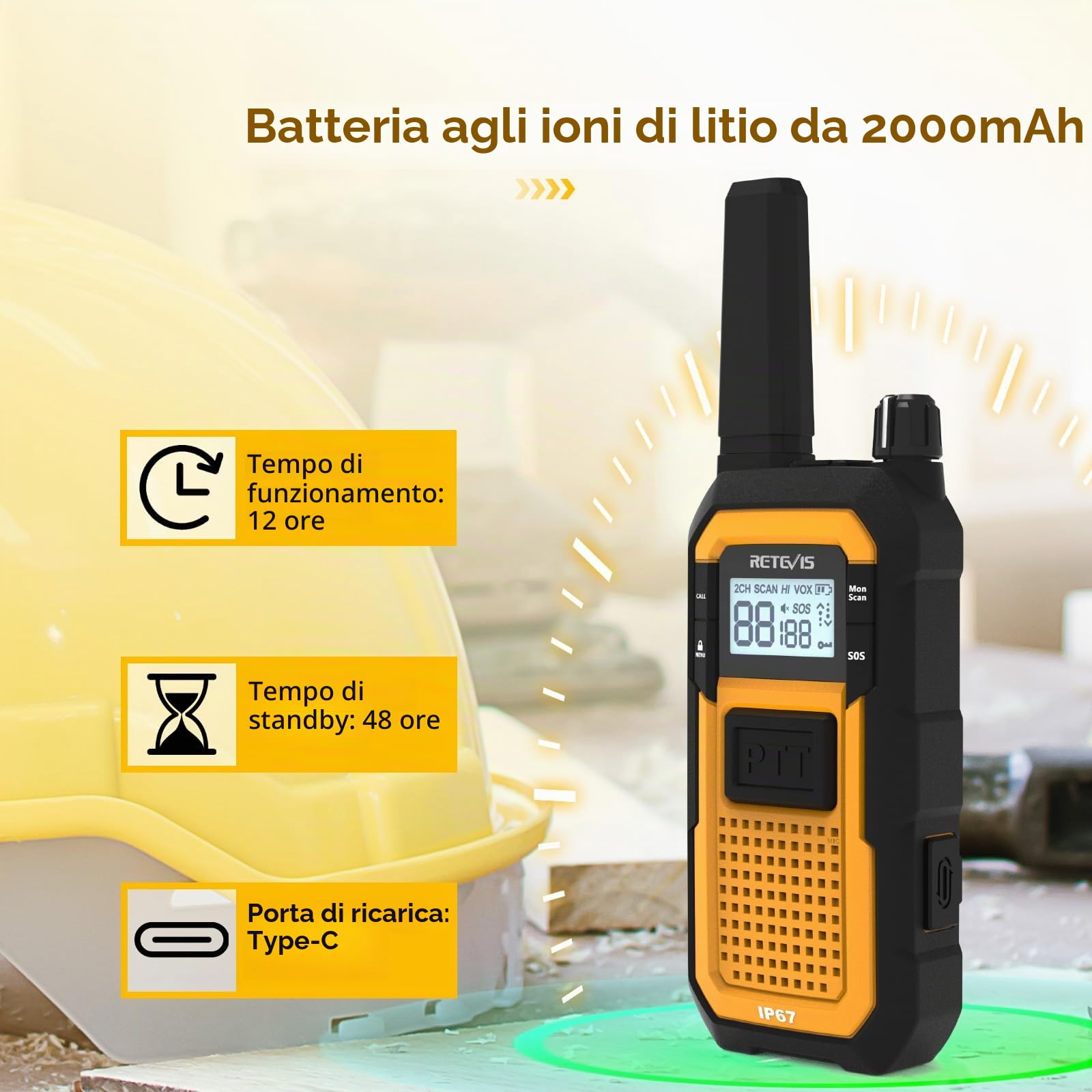 Retevis RB648 Impermeabile Walkie Talkie IP67, Ricetrasmittenti con Caricabatterie a 6 Vie
