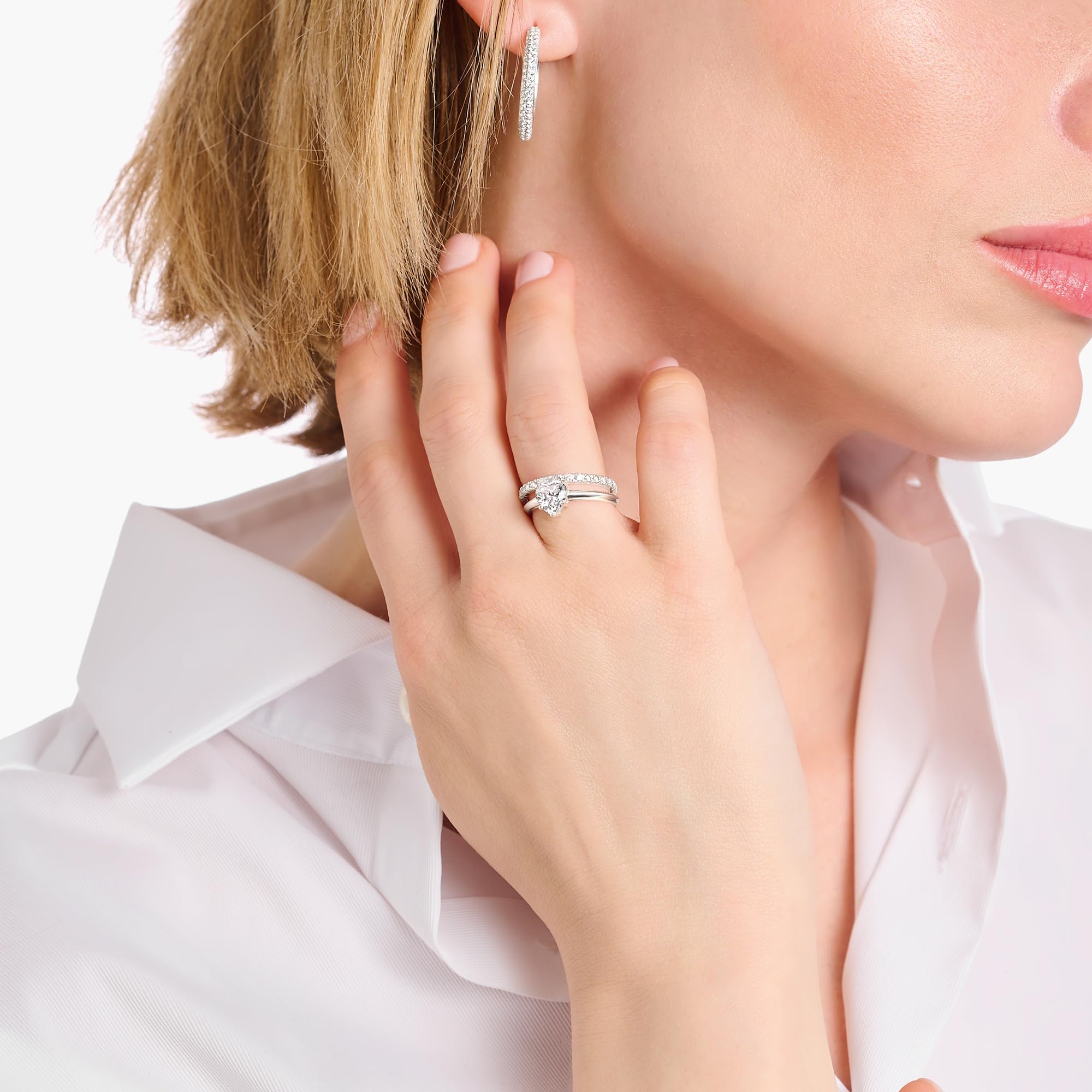 THOMAS SABO Ring mit weißem Stein in Herzform Recyceltes 925 Sterling Silber Zirkonia TR2476-051-14