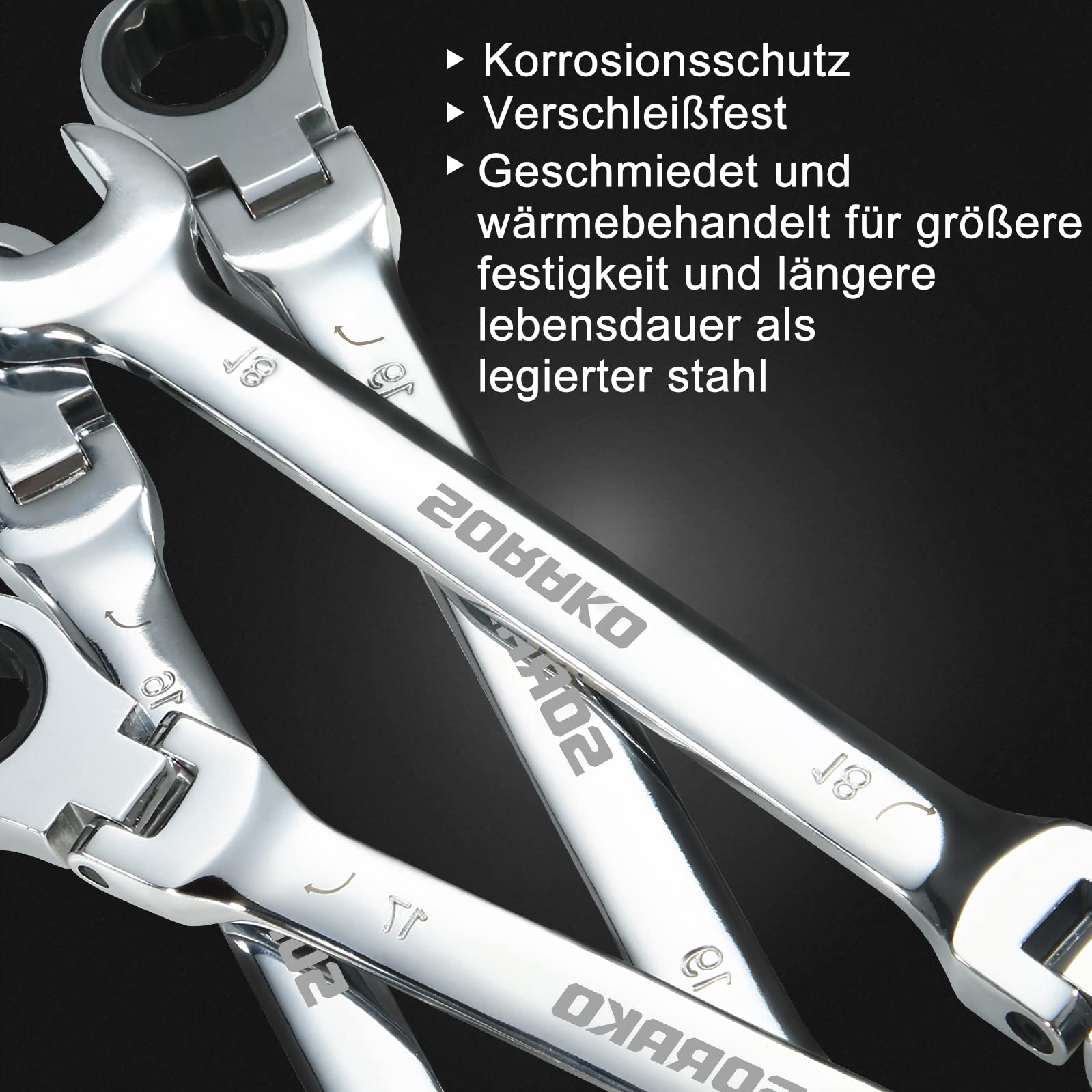 SORAKO Ringschlüssel Set 12Pcs, Ratschenschlüssel Set 8-19mm Maul-Ringschlüssel-Satz, Dual-Use Design Maulschlüssel, Rutschfest Schraubenschlüssel Set Maulschlüssel
