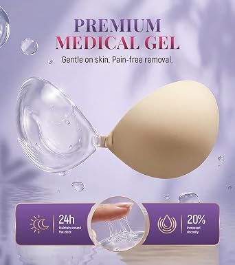 Invisible Strapless Sticky Bra for Women, Ultra Adhesive Push Up Silicone Bra, Reusable Cleavage Lift Bra for Backless Dress